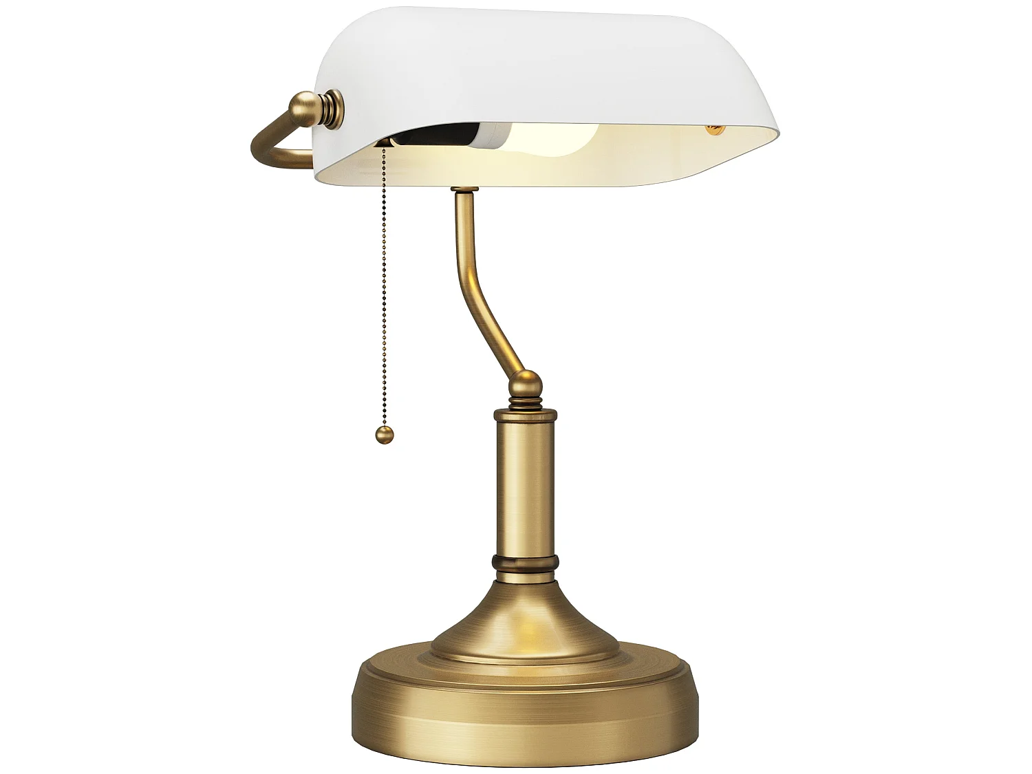 Yori Metal and Glass Banker’s Desk Lamp White Shade Antique Bronze Tone Base