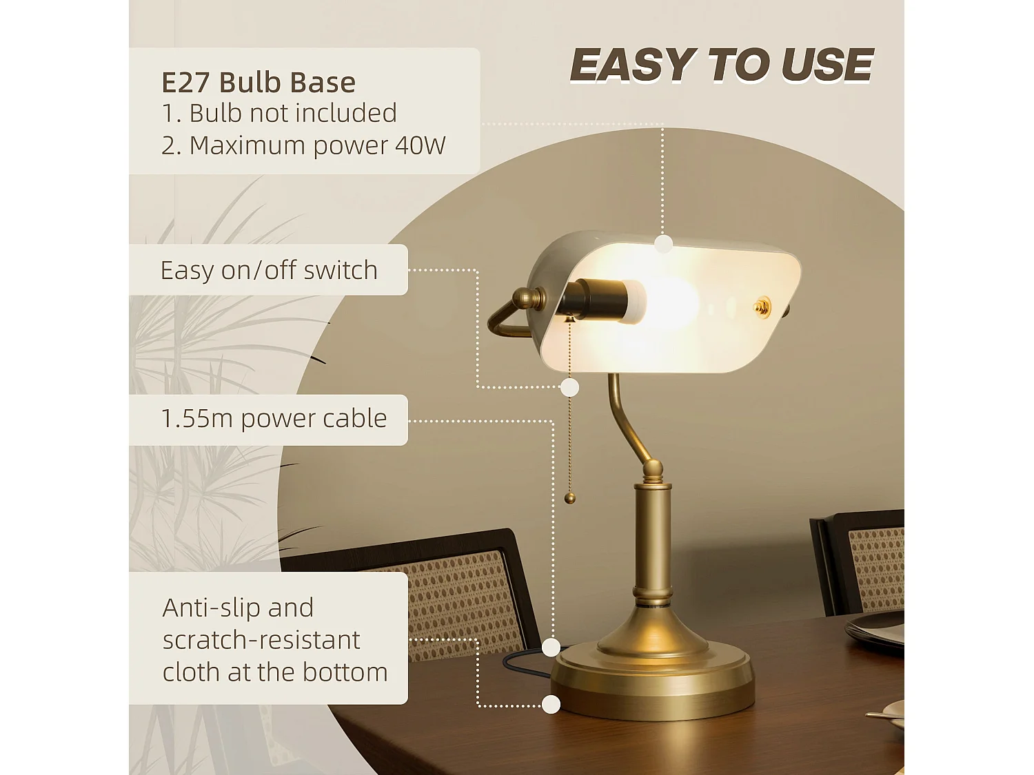 Yori Metal and Glass Banker’s Desk Lamp White Shade Antique Bronze Tone Base