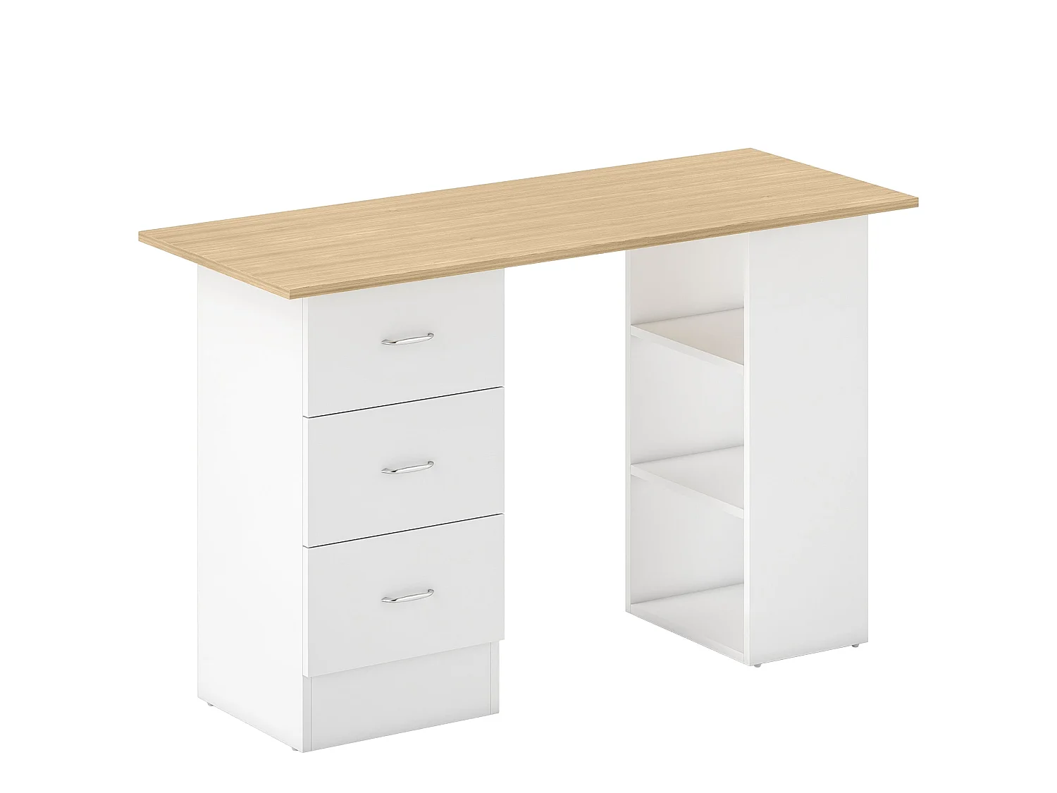 Vasave 120cm Natural Wood and White Study Desk with 3 Drawers and 3 Side Shelves