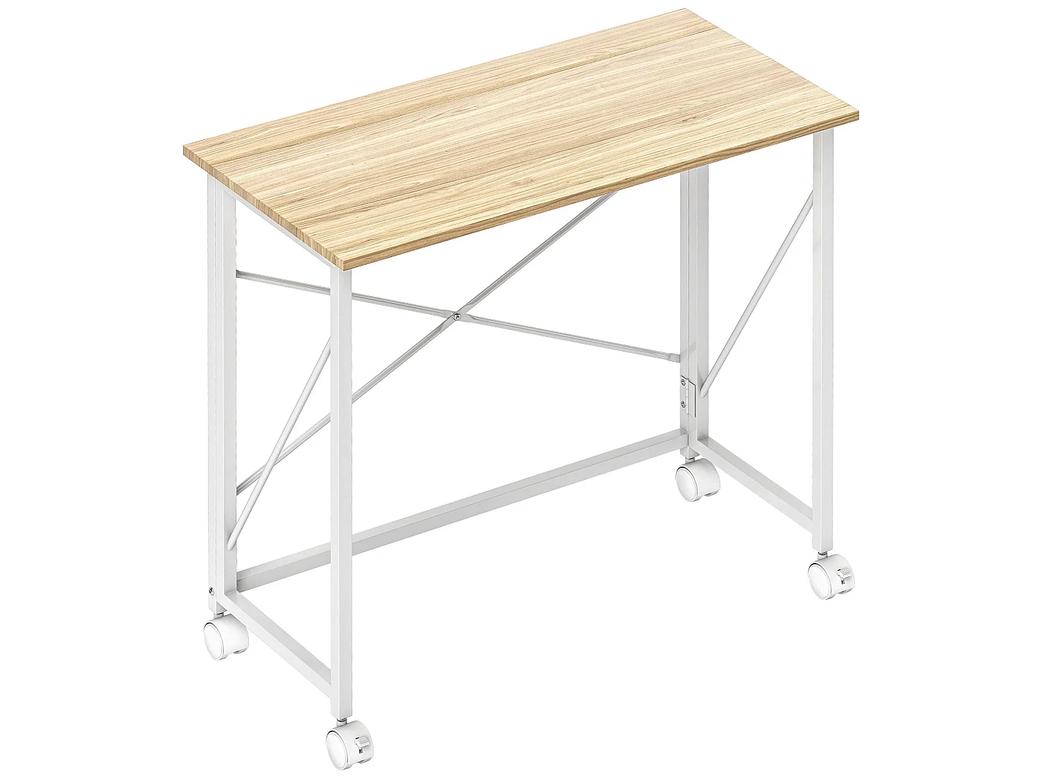 Yokare 80cm Folding Desk on Wheels Natural Oak and White