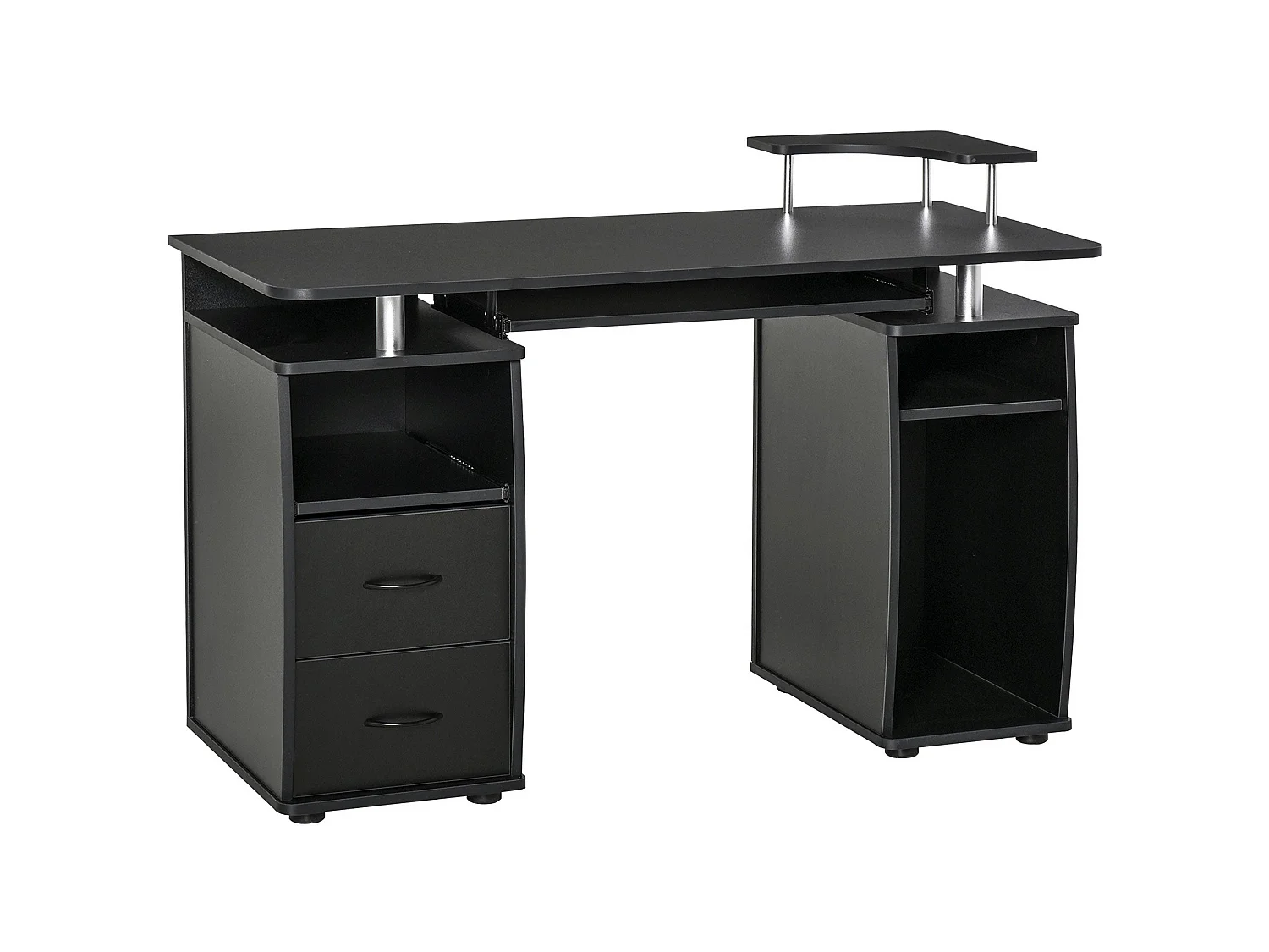 Domofi 120cm Black Computer Desk with Sliding Keyboard Tray Shelves and Drawers