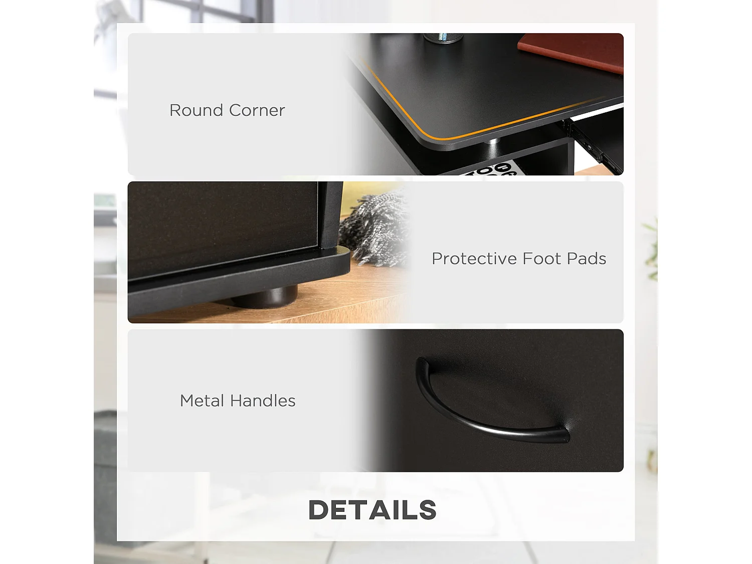 Domofi 120cm Black Computer Desk with Sliding Keyboard Tray Shelves and Drawers