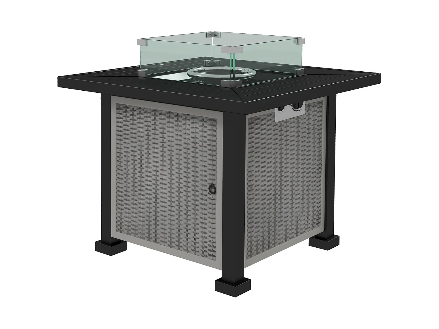 Misana Talu Square Gas Fire Pit Table Grey Steel Rattan 50000 BTU