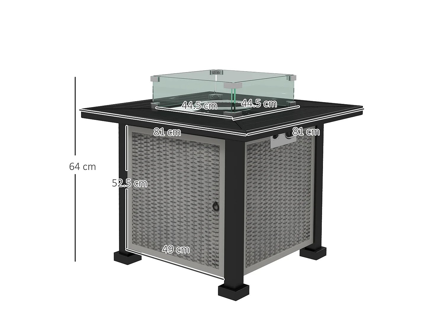 Misana Talu Square Gas Fire Pit Table Grey Steel Rattan 50000 BTU