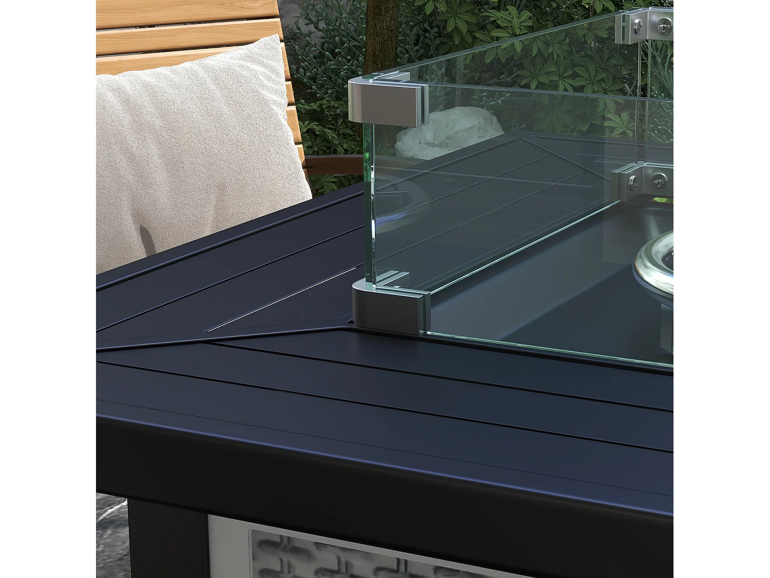Misana Talu Square Gas Fire Pit Table Grey Steel Rattan 50000 BTU
