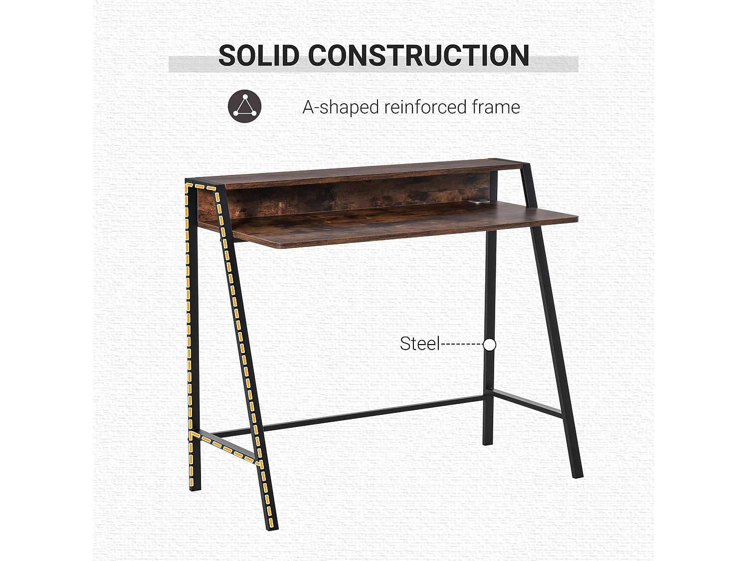 Lune 100cm Rustic Brown Compact Writing Desk with Integrated Storage Shelves