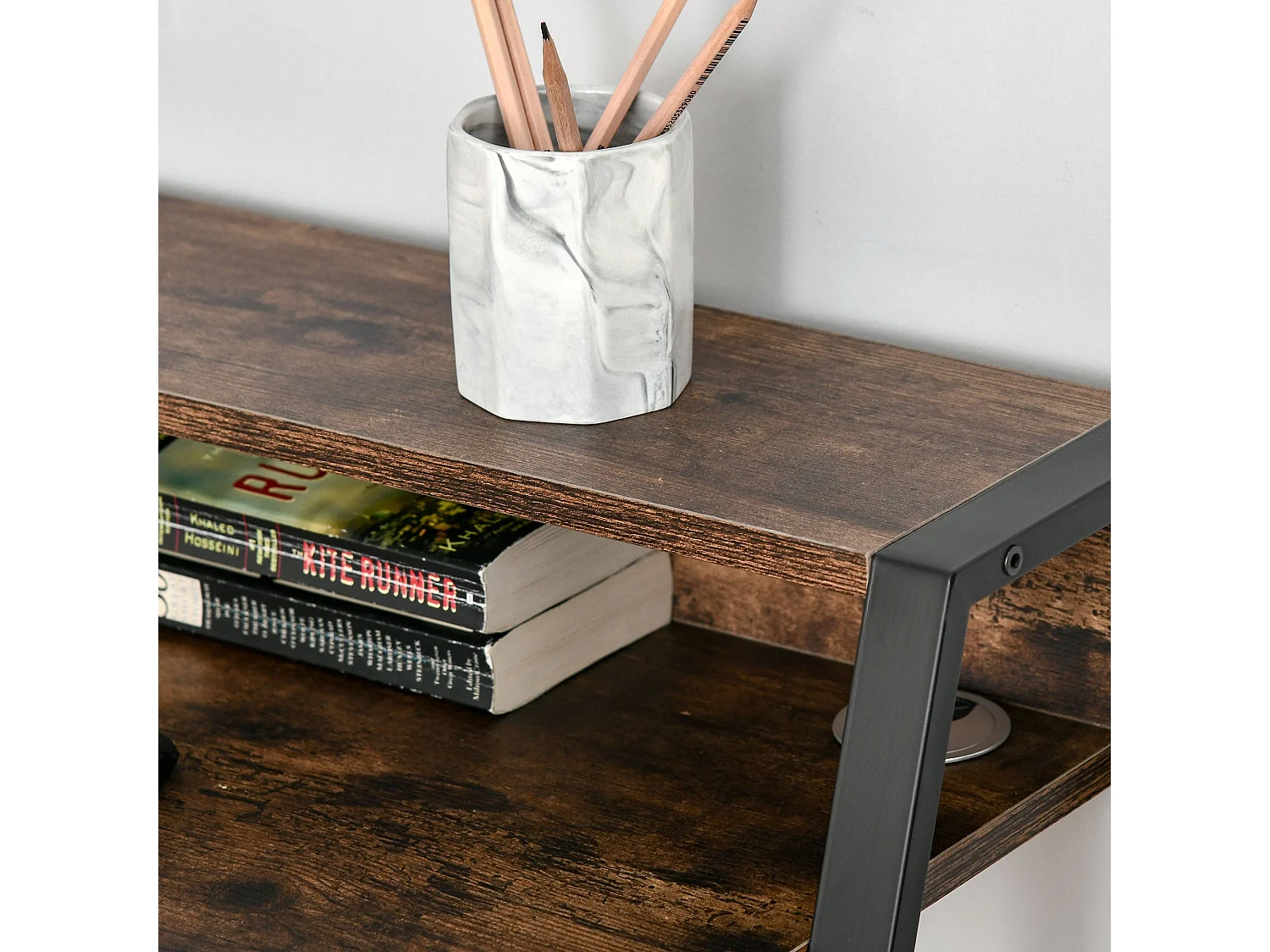 Lune 100cm Rustic Brown Compact Writing Desk with Integrated Storage Shelves