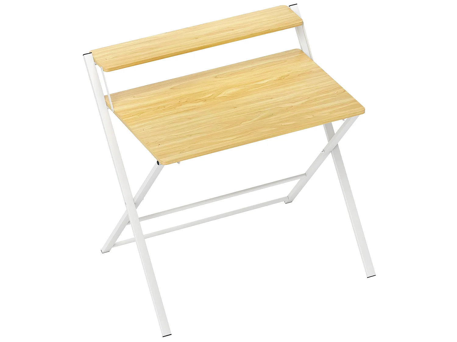 Lune 86cm Maple Wood Effect Folding Desk 2 Tier Storage Shelf