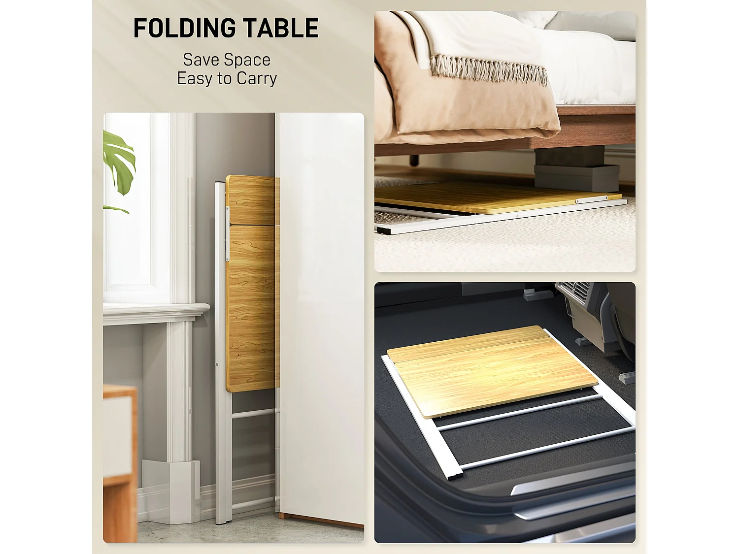 Lune 86cm Maple Wood Effect Folding Desk 2 Tier Storage Shelf