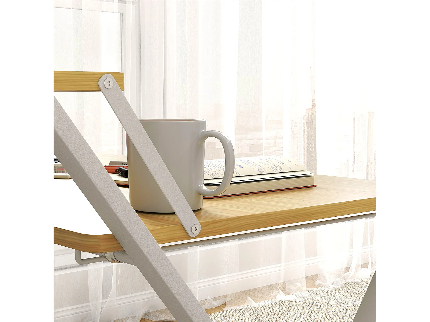 Lune 86cm Maple Wood Effect Folding Desk 2 Tier Storage Shelf