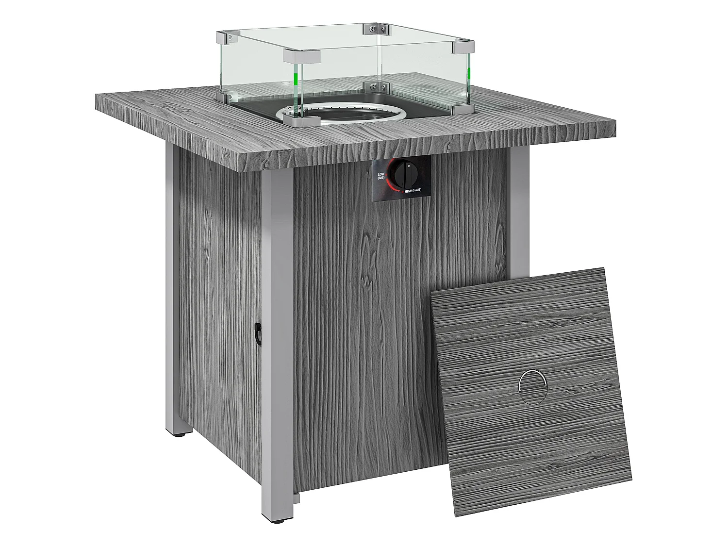 Lenefa Outdoor Gas Fire Pit Table Steel Grey Wood Effect 40000 BTU Square