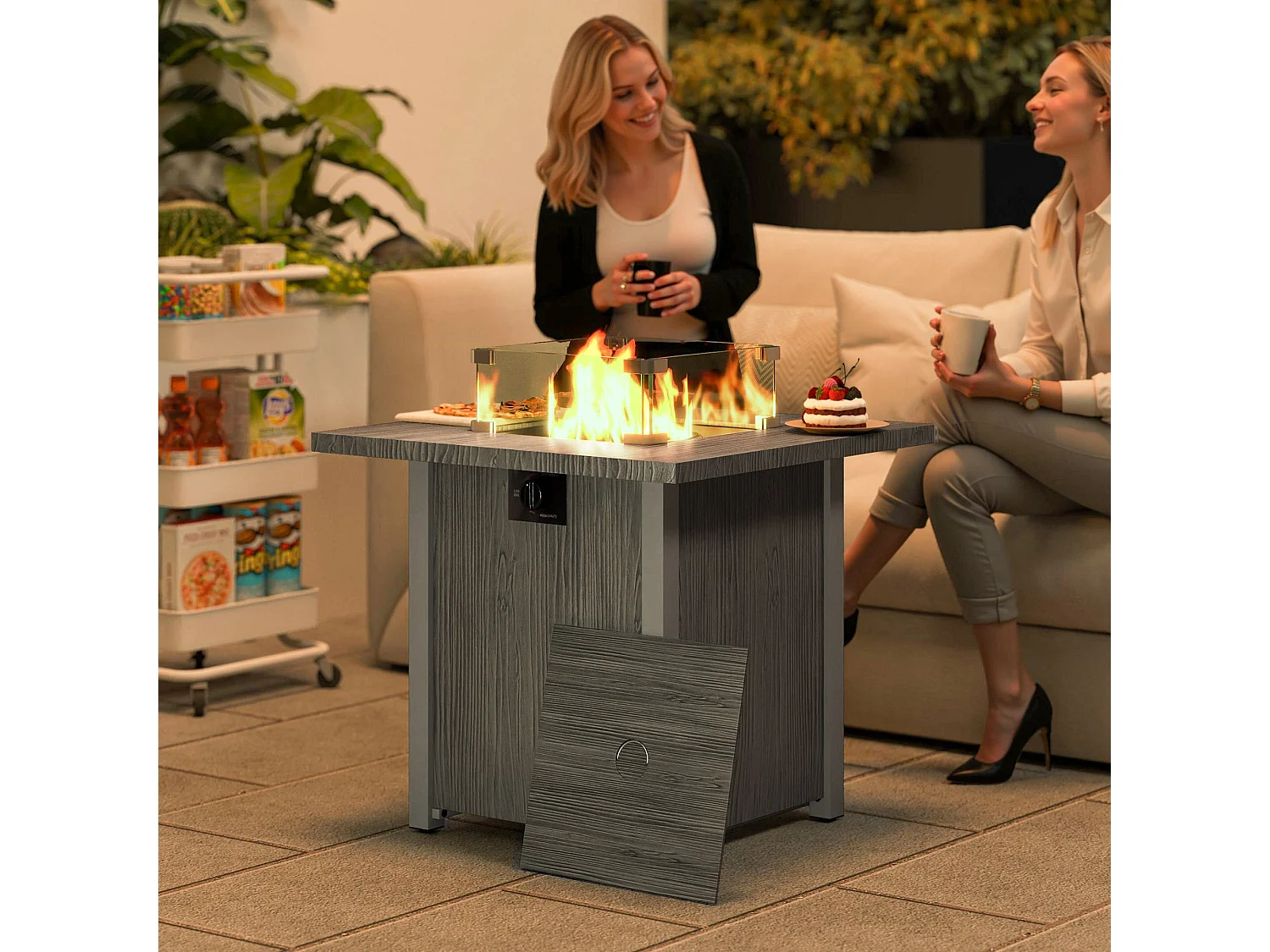 Lenefa Outdoor Gas Fire Pit Table Steel Grey Wood Effect 40000 BTU Square
