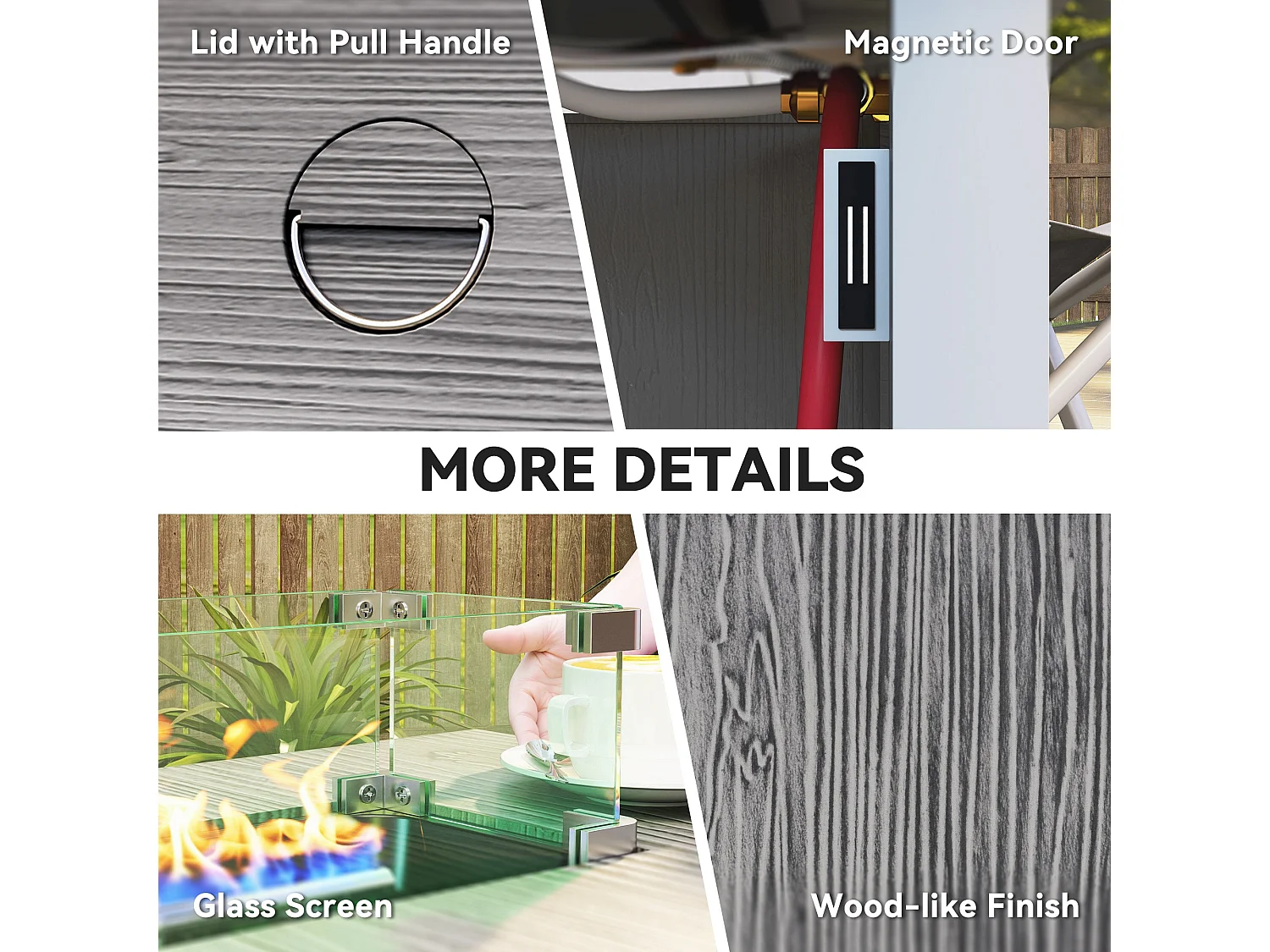Lenefa Outdoor Gas Fire Pit Table Steel Grey Wood Effect 40000 BTU Square