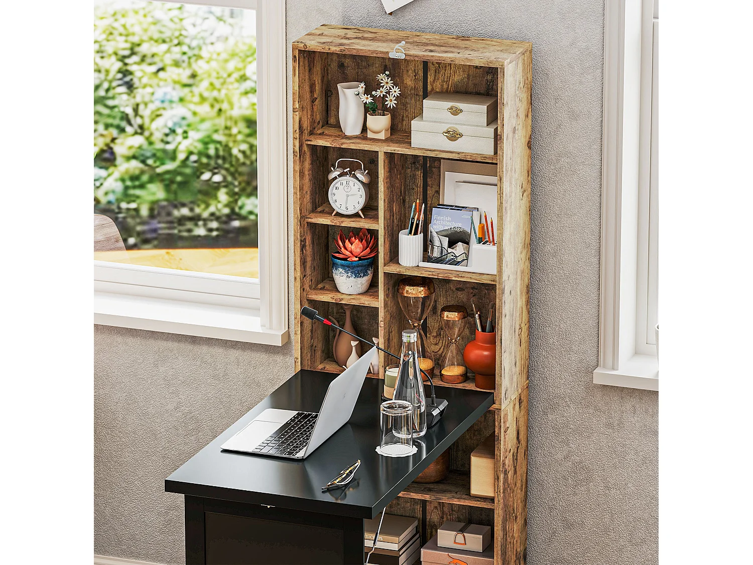 Codi 98cm Rustic Brown Folding Desk with Blackboard Panel and Side Shelving