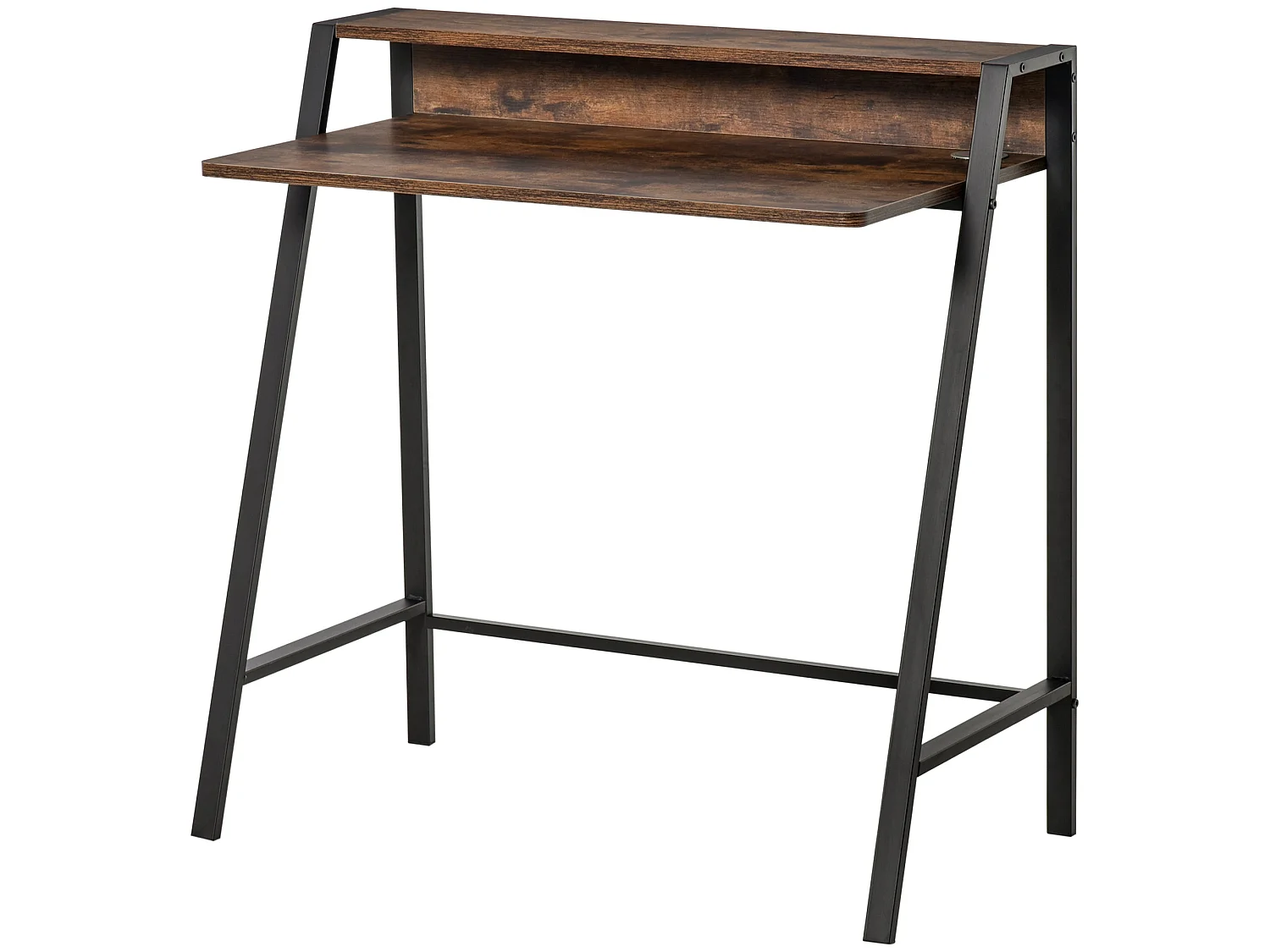 Hala 84cm Rustic Brown Compact Writing Desk with Integrated Storage Shelves