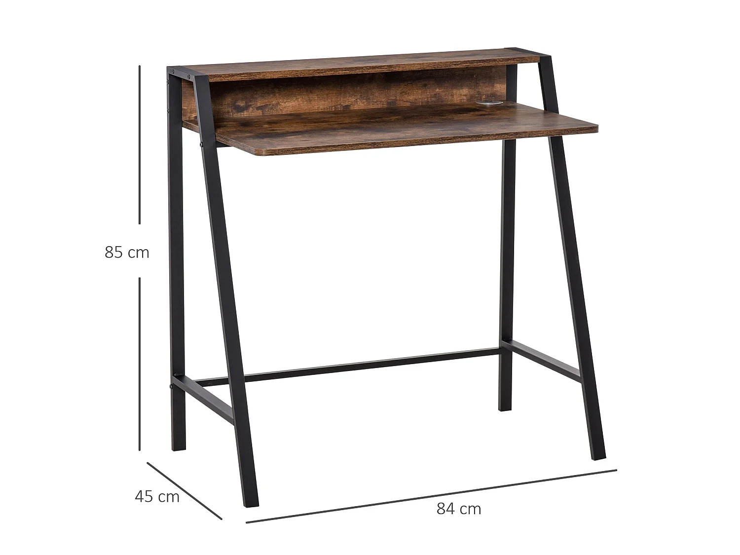 Hala 84cm Rustic Brown Compact Writing Desk with Integrated Storage Shelves