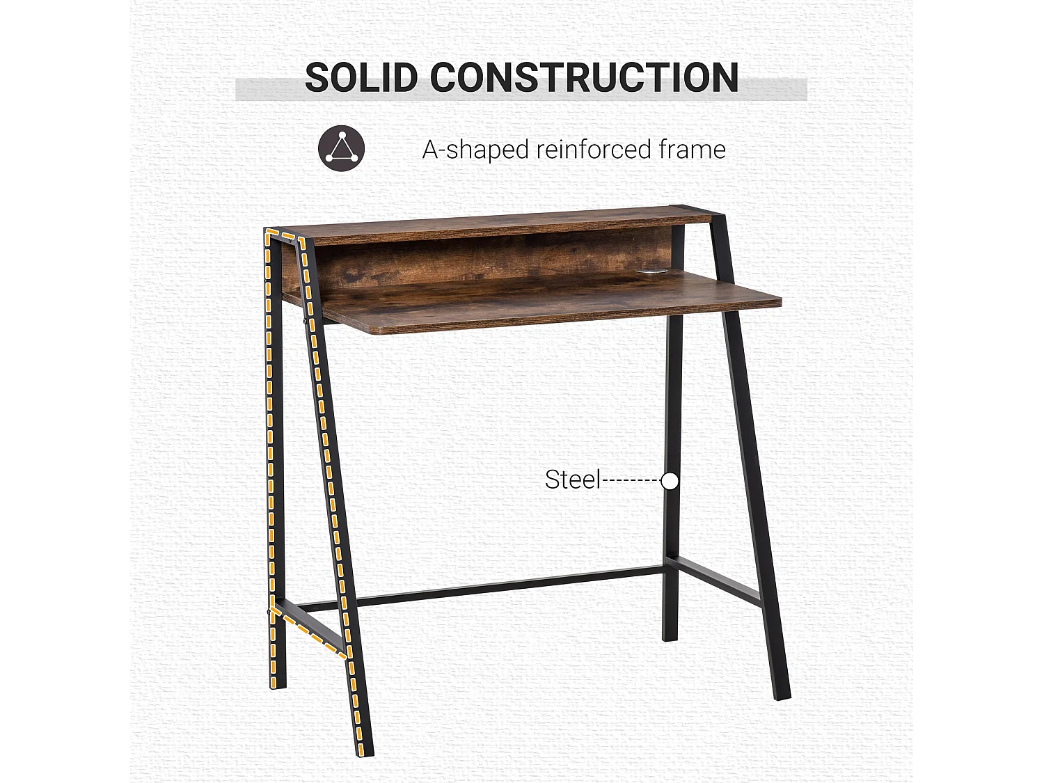 Hala 84cm Rustic Brown Compact Writing Desk with Integrated Storage Shelves