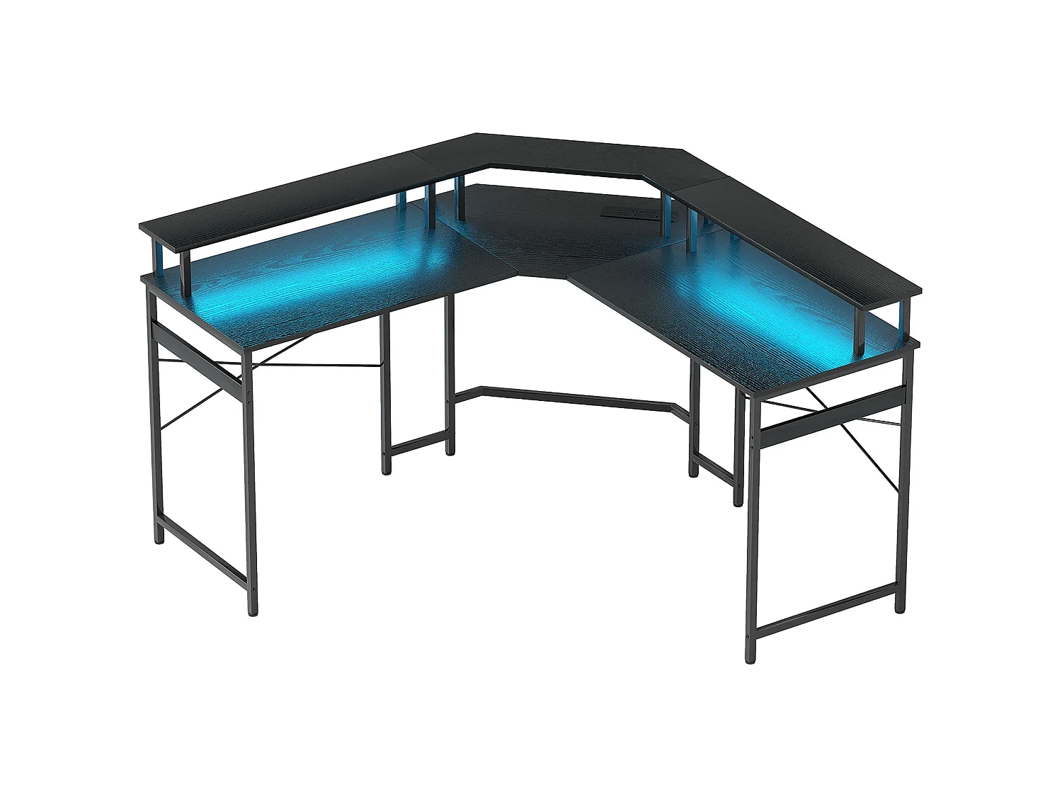 Vevano 138.5cm Black L Shaped Work Desk with Integrated 16 Colour LED Lighting
