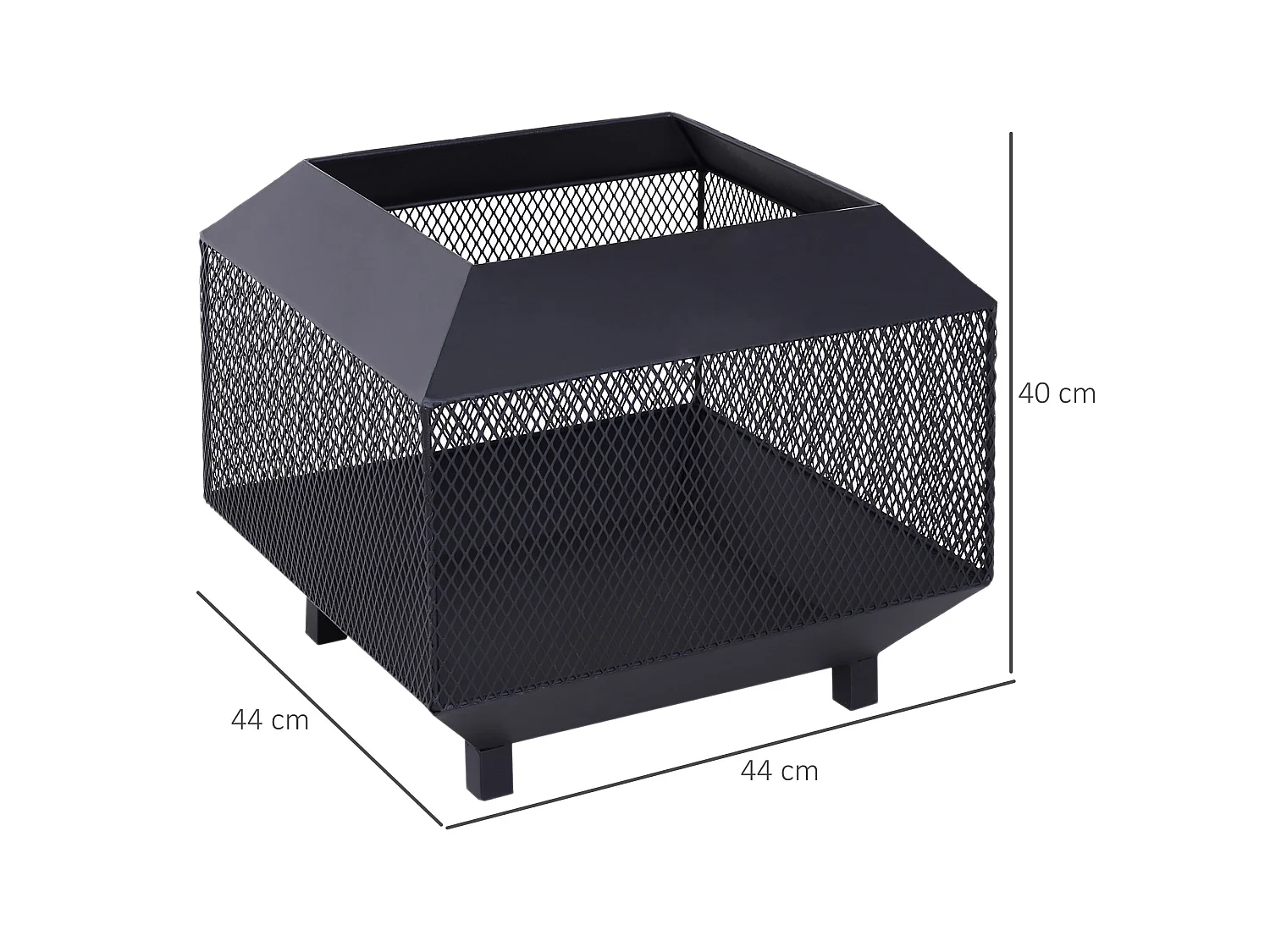 Dita Steel Black Square Fire Pit with Mesh Lid Poker and Log Grate