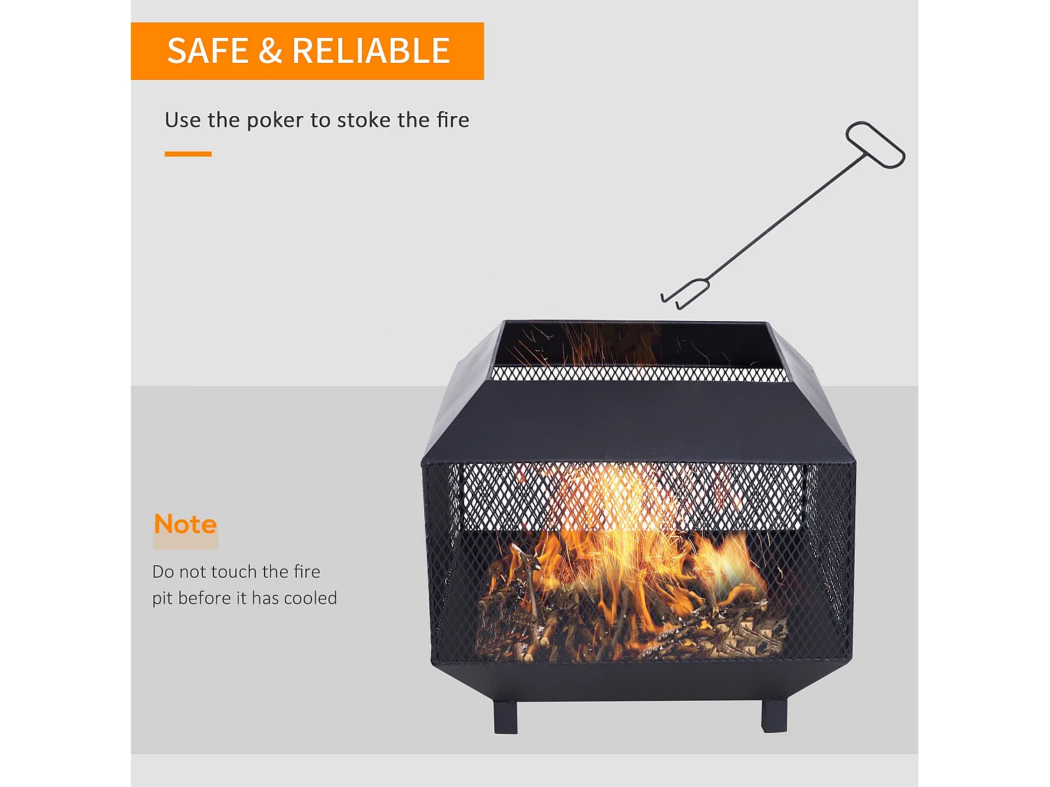 Dita Steel Black Square Fire Pit with Mesh Lid Poker and Log Grate