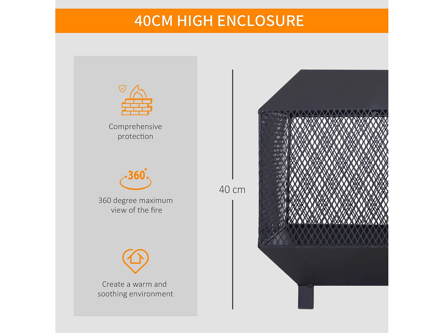 Dita Steel Black Square Fire Pit with Mesh Lid Poker and Log Grate
