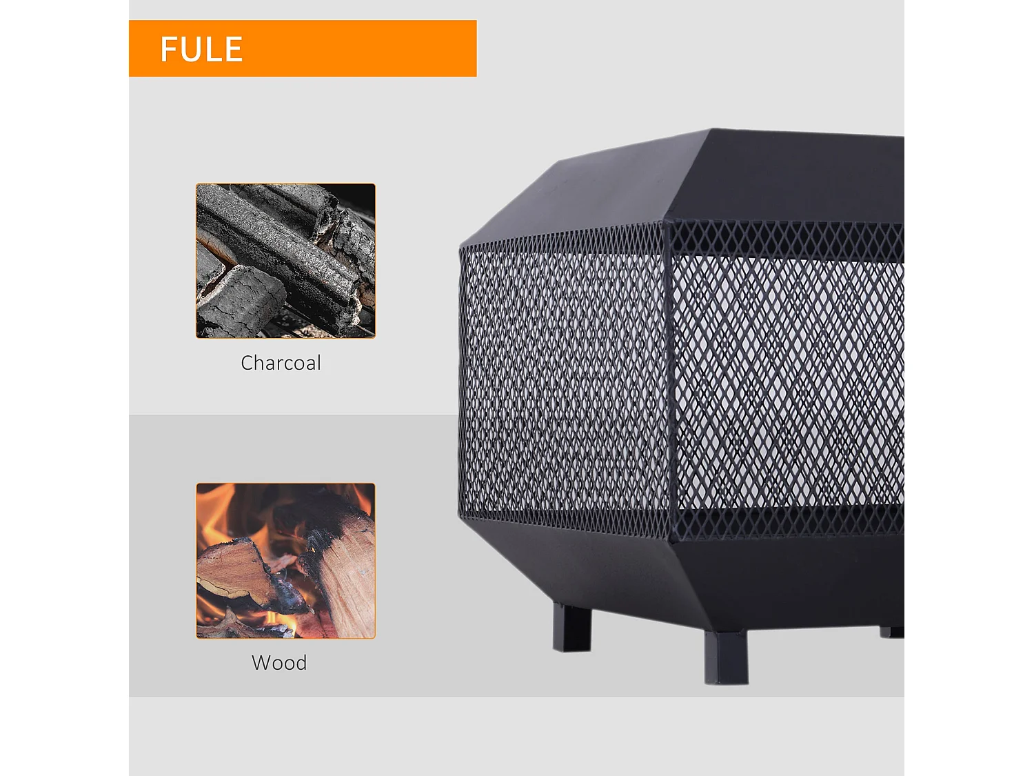 Dita Steel Black Square Fire Pit with Mesh Lid Poker and Log Grate