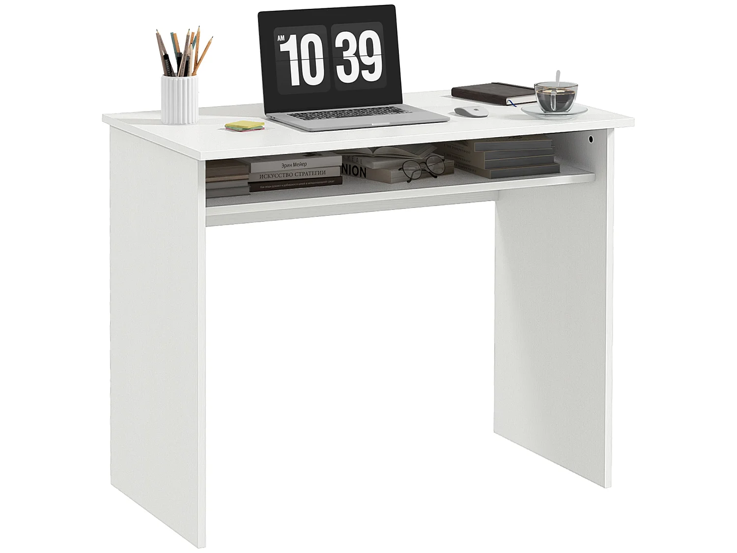 Doha 90cm White Wood Grain Compact Study Desk with Under Desk Shelf