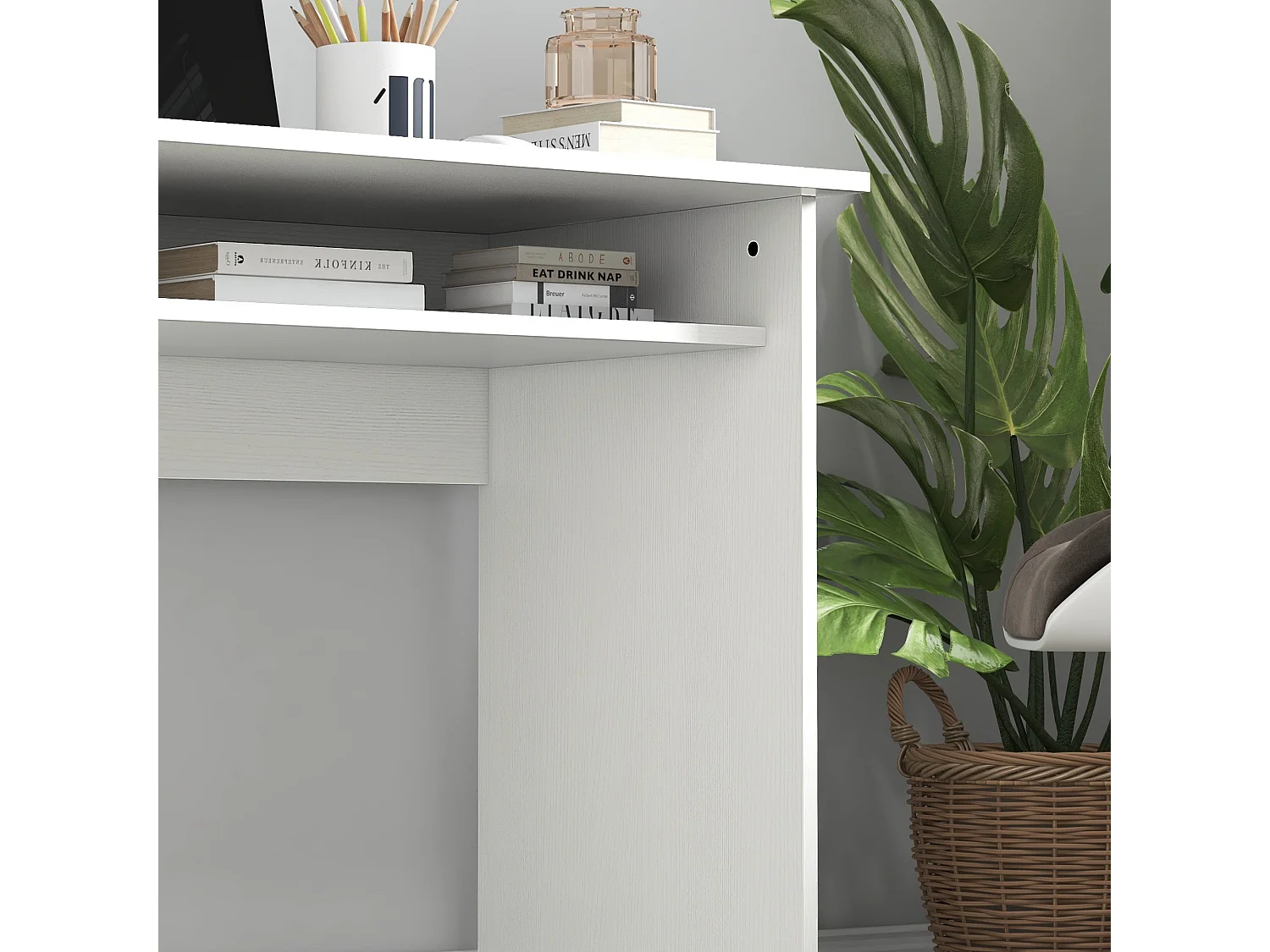 Doha 90cm White Wood Grain Compact Study Desk with Under Desk Shelf