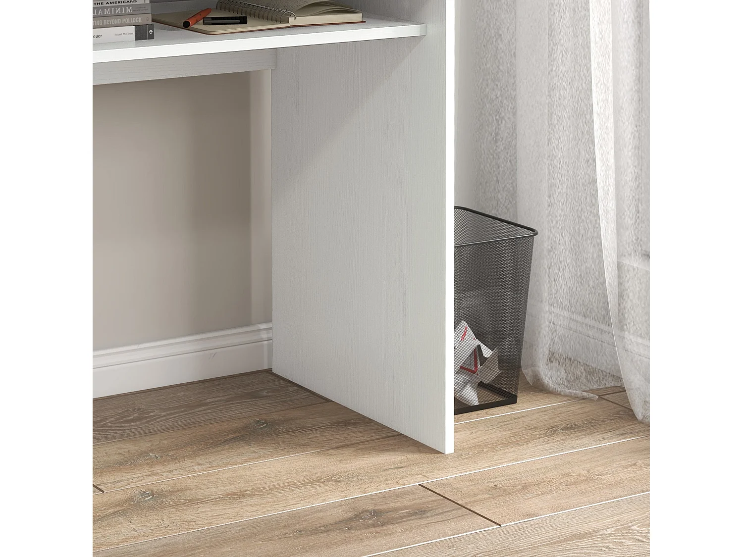 Doha 90cm White Wood Grain Compact Study Desk with Under Desk Shelf