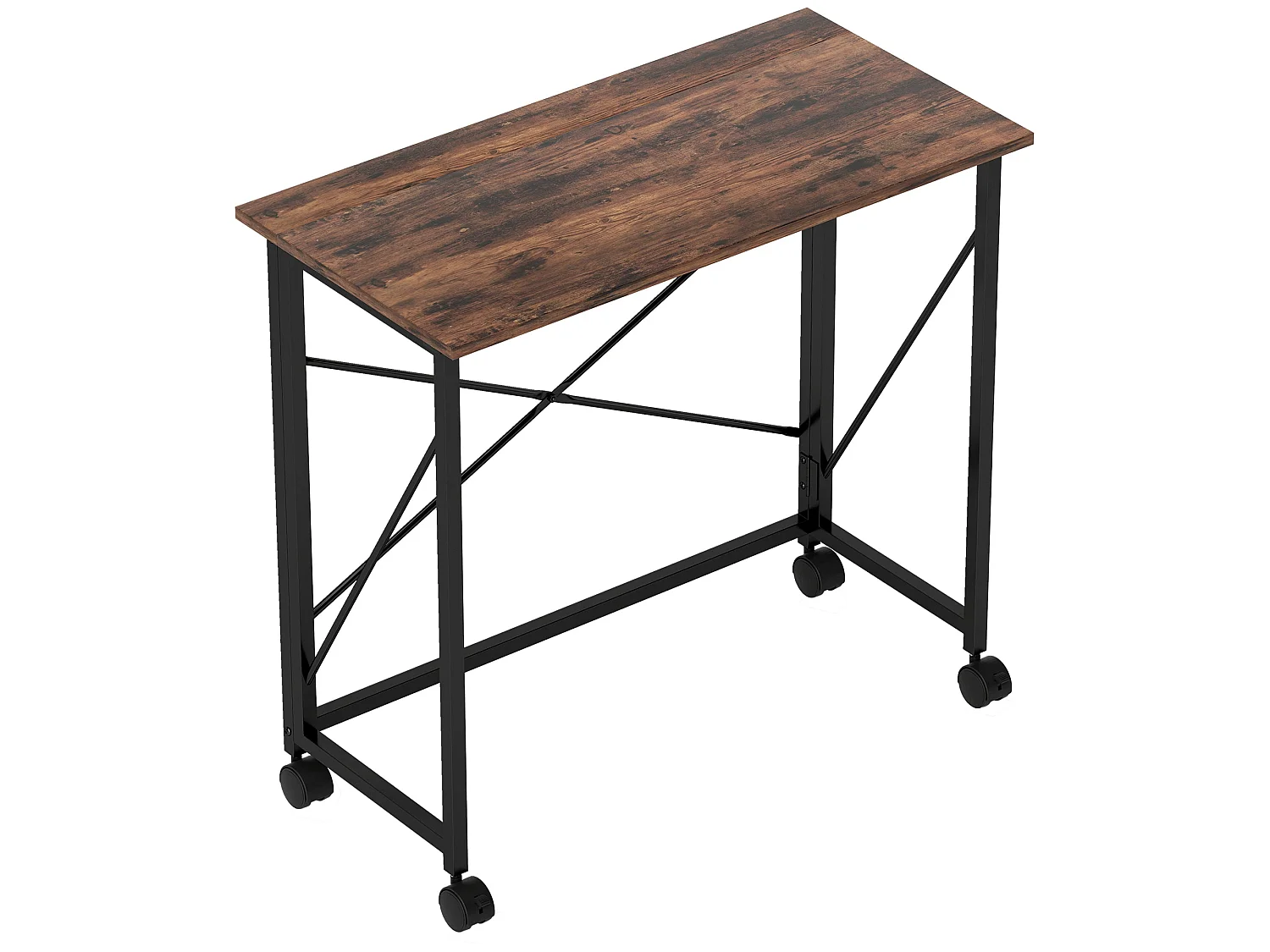 Maco 80cm Rustic Brown Folding Desk with Lockable Wheels