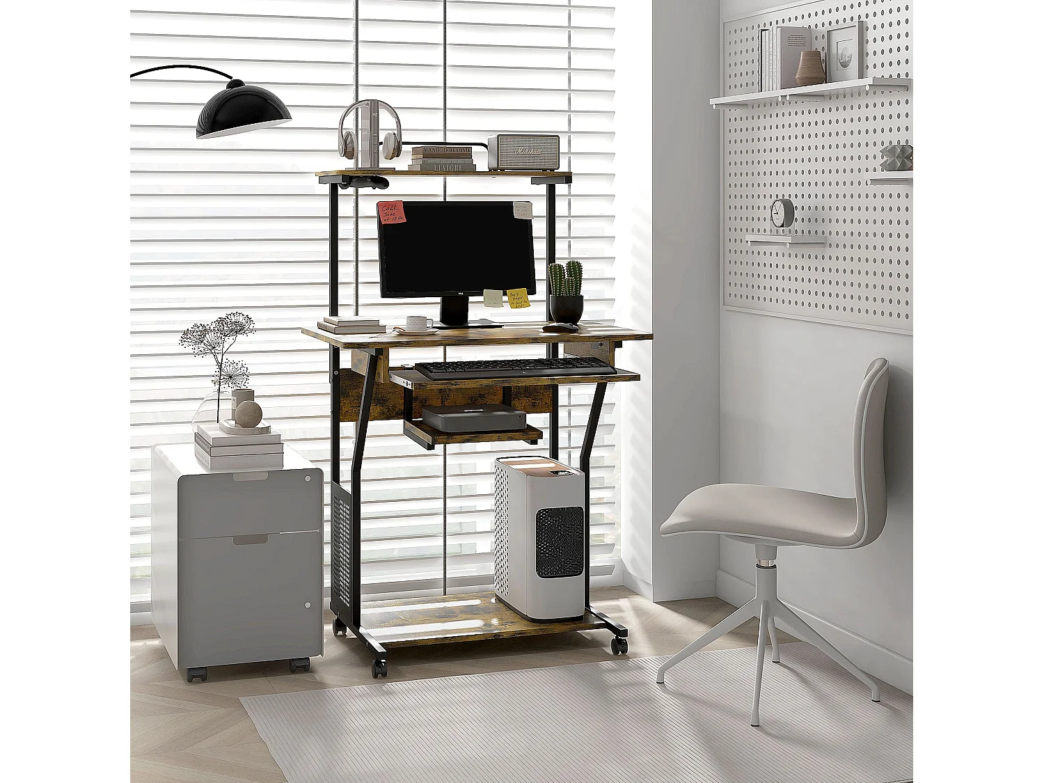 Nisuke 80cm Brown and Black Work Desk with Sliding Keyboard Tray and Storage