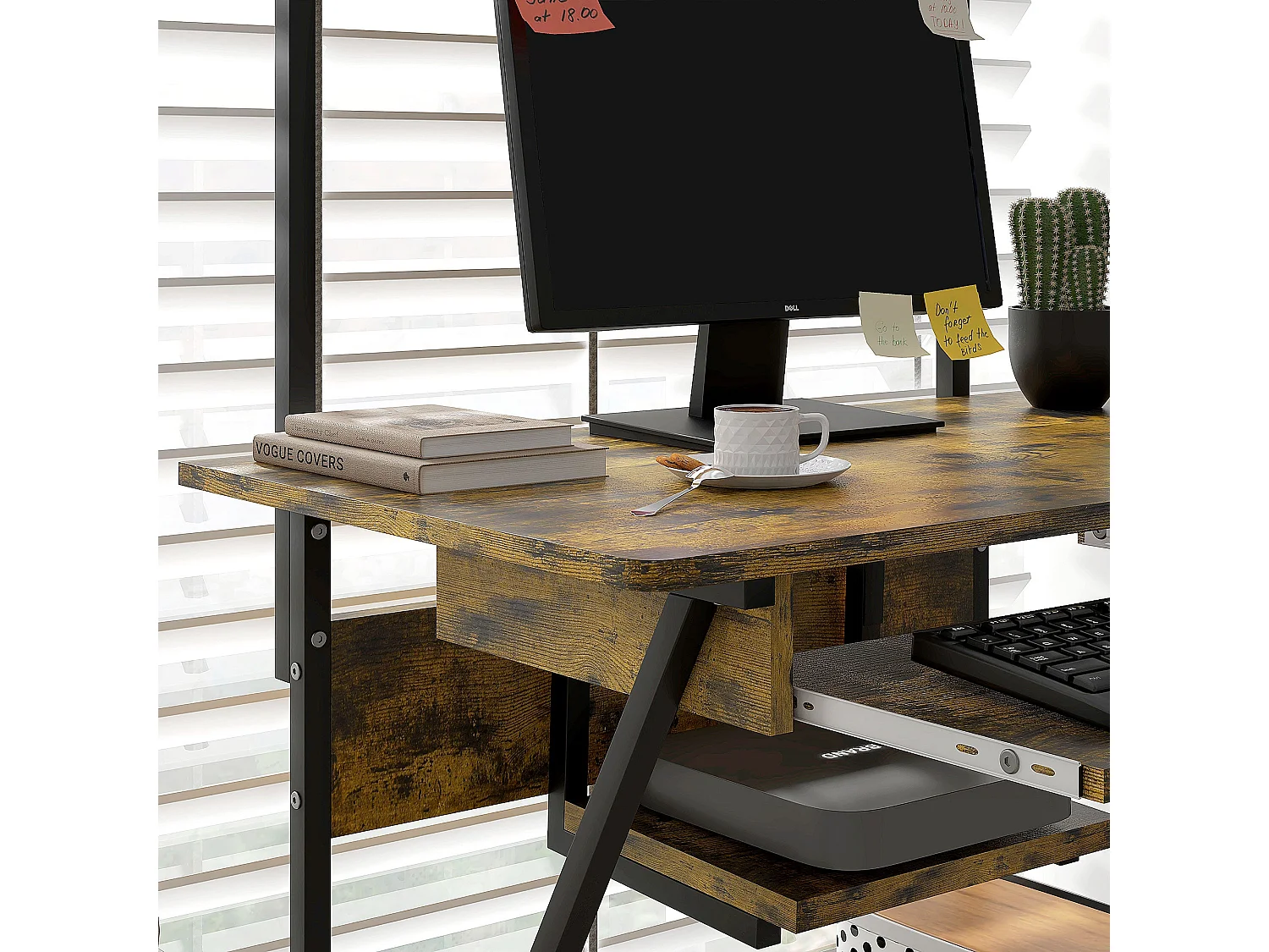 Nisuke 80cm Brown and Black Work Desk with Sliding Keyboard Tray and Storage