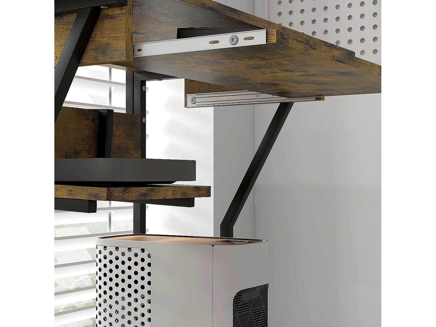 Nisuke 80cm Brown and Black Work Desk with Sliding Keyboard Tray and Storage
