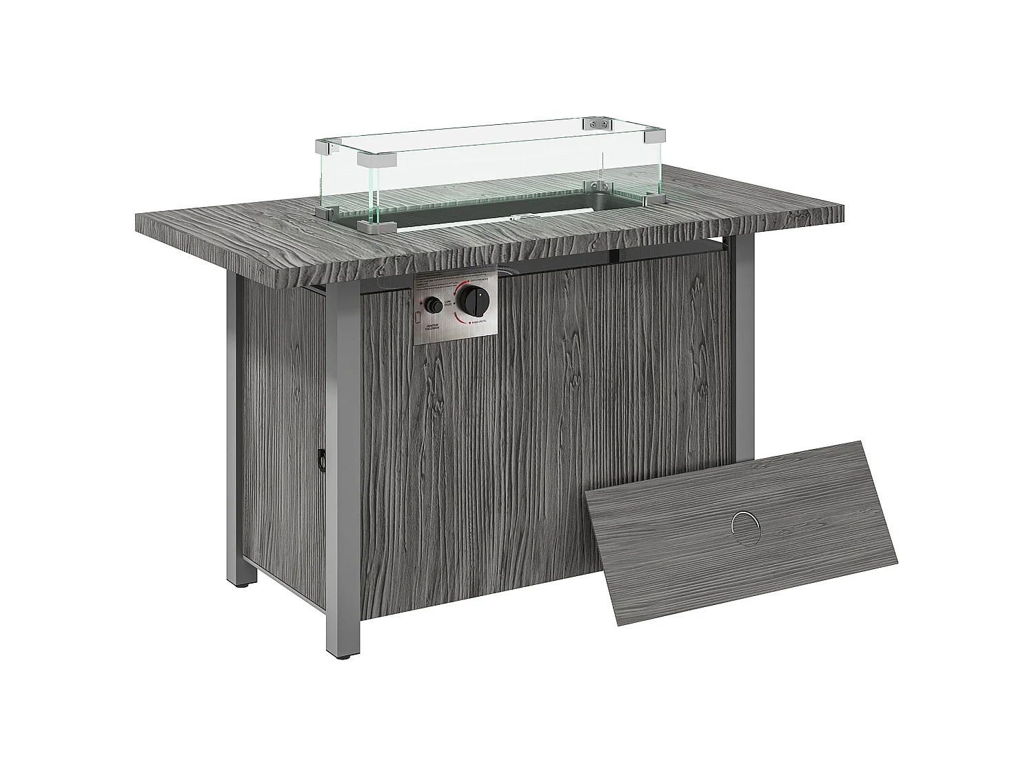 Luno Rectangular Dark Grey Steel Gas Fire Pit Table 50000 BTU