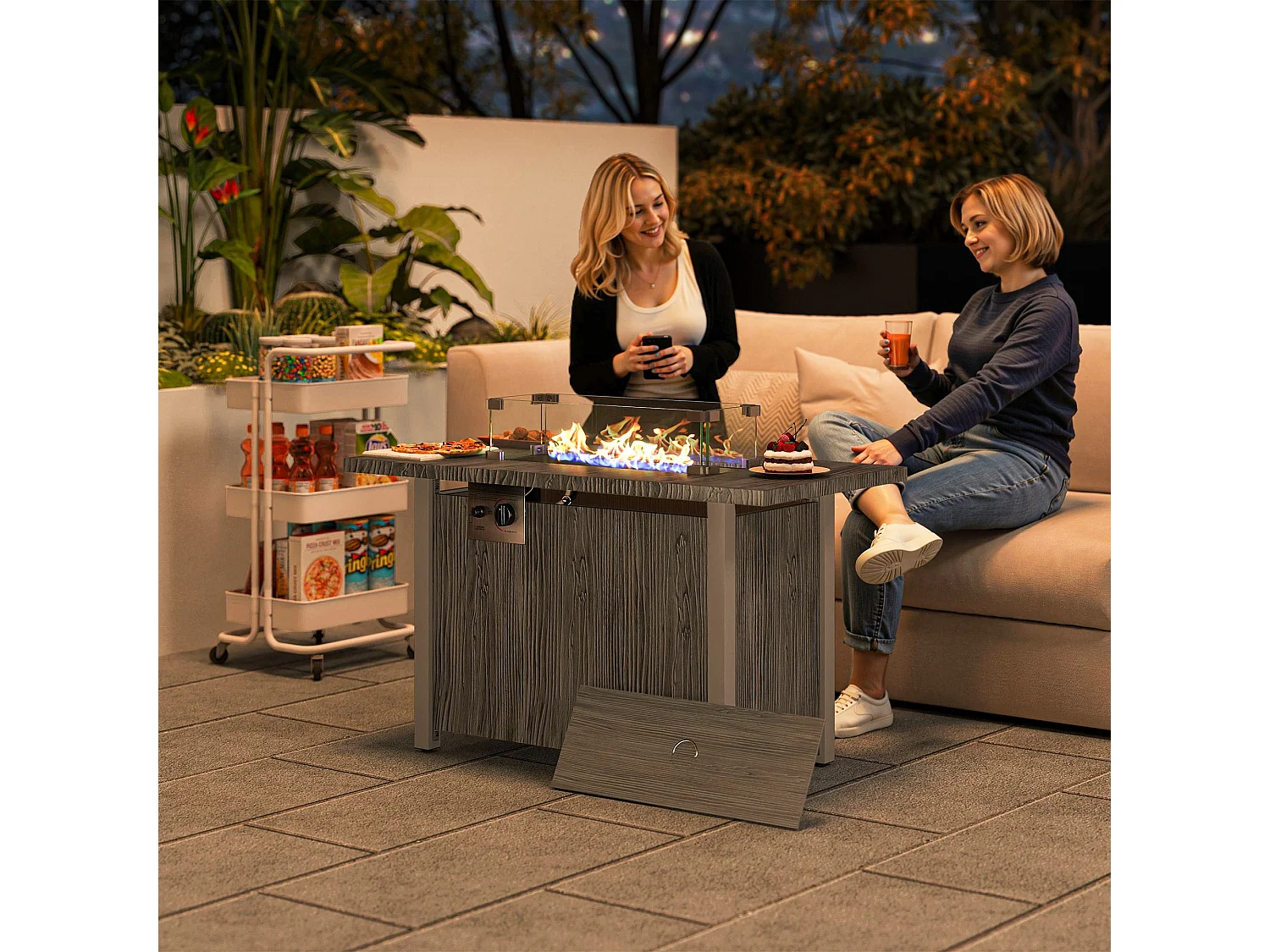 Luno Rectangular Dark Grey Steel Gas Fire Pit Table 50000 BTU