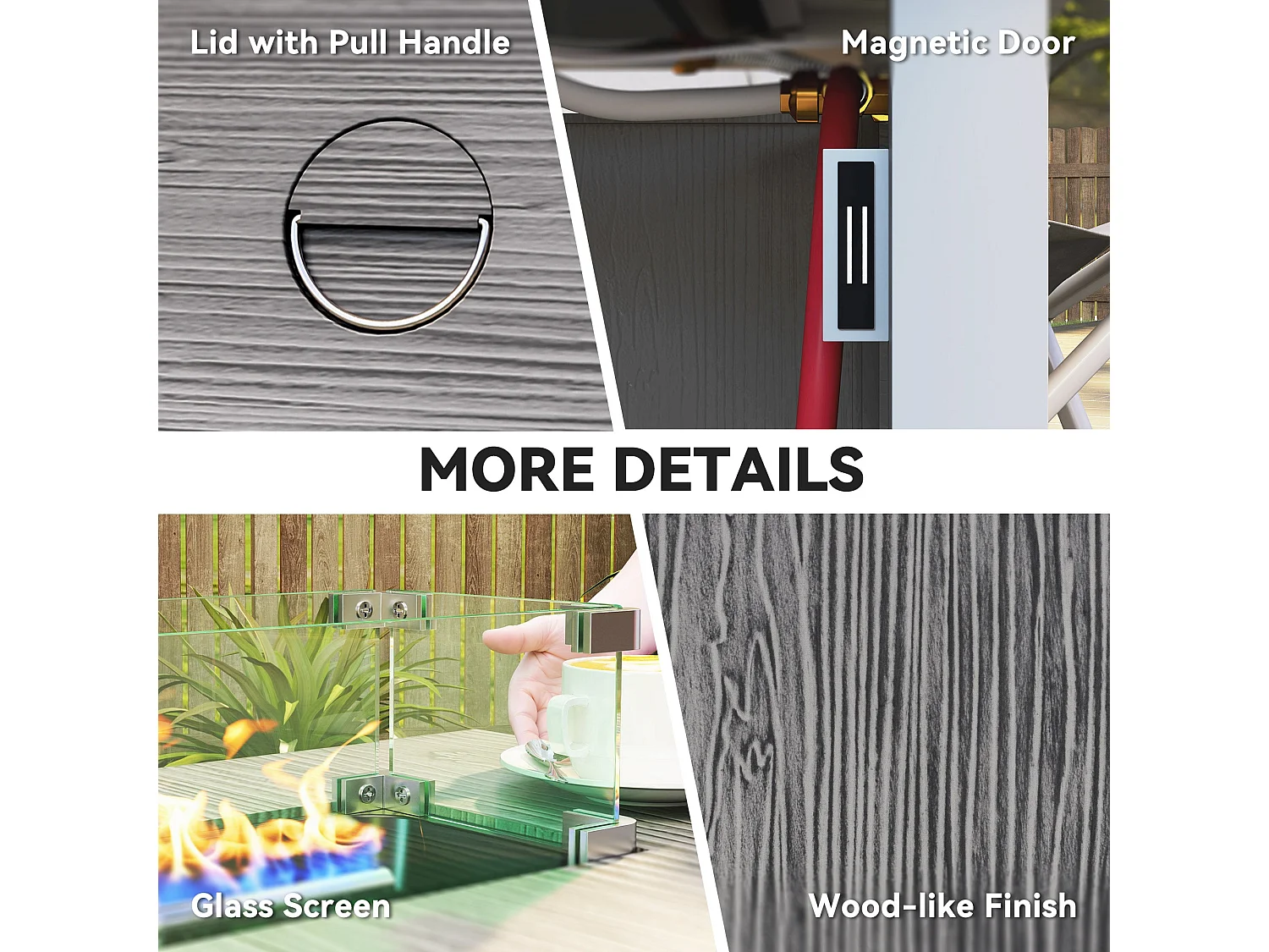 Luno Rectangular Dark Grey Steel Gas Fire Pit Table 50000 BTU