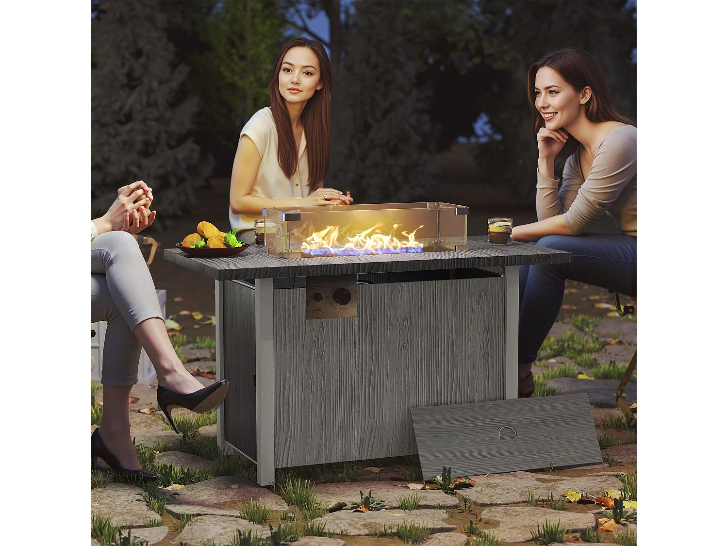 Luno Rectangular Dark Grey Steel Gas Fire Pit Table 50000 BTU