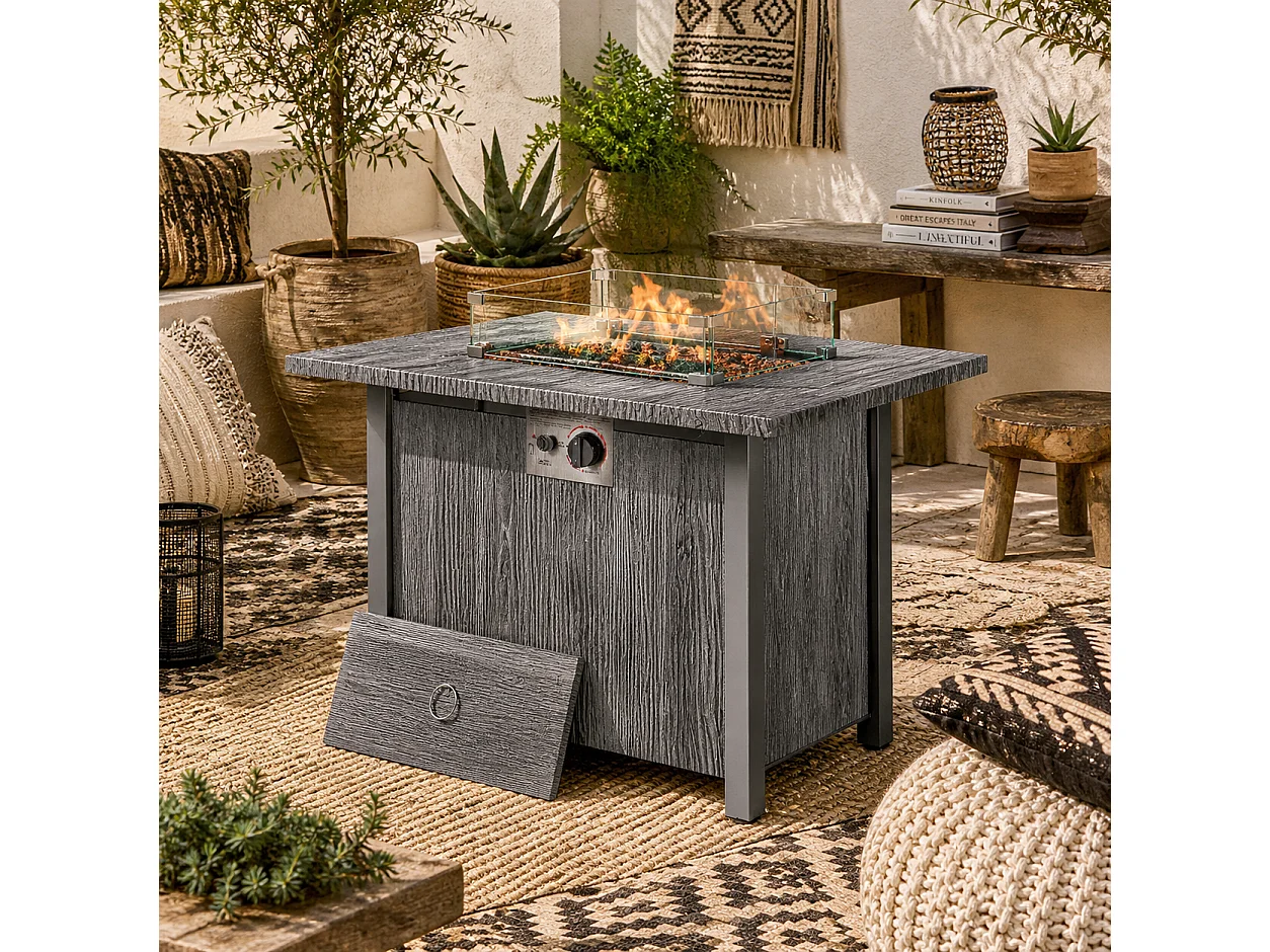Luno Rectangular Dark Grey Steel Gas Fire Pit Table 50000 BTU