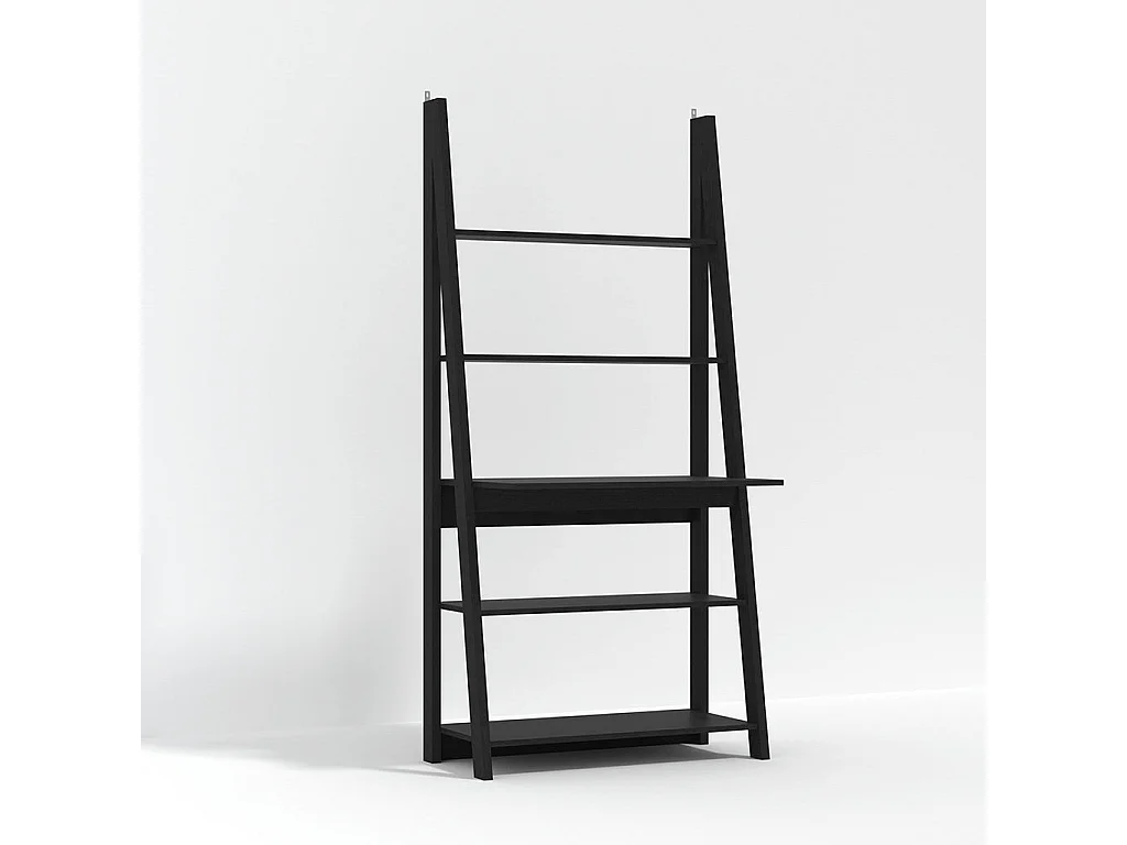 Athy Black Wooden Ladder Desk 3 Open Shelves Matt Black 84 x 50 x 175.4cm
