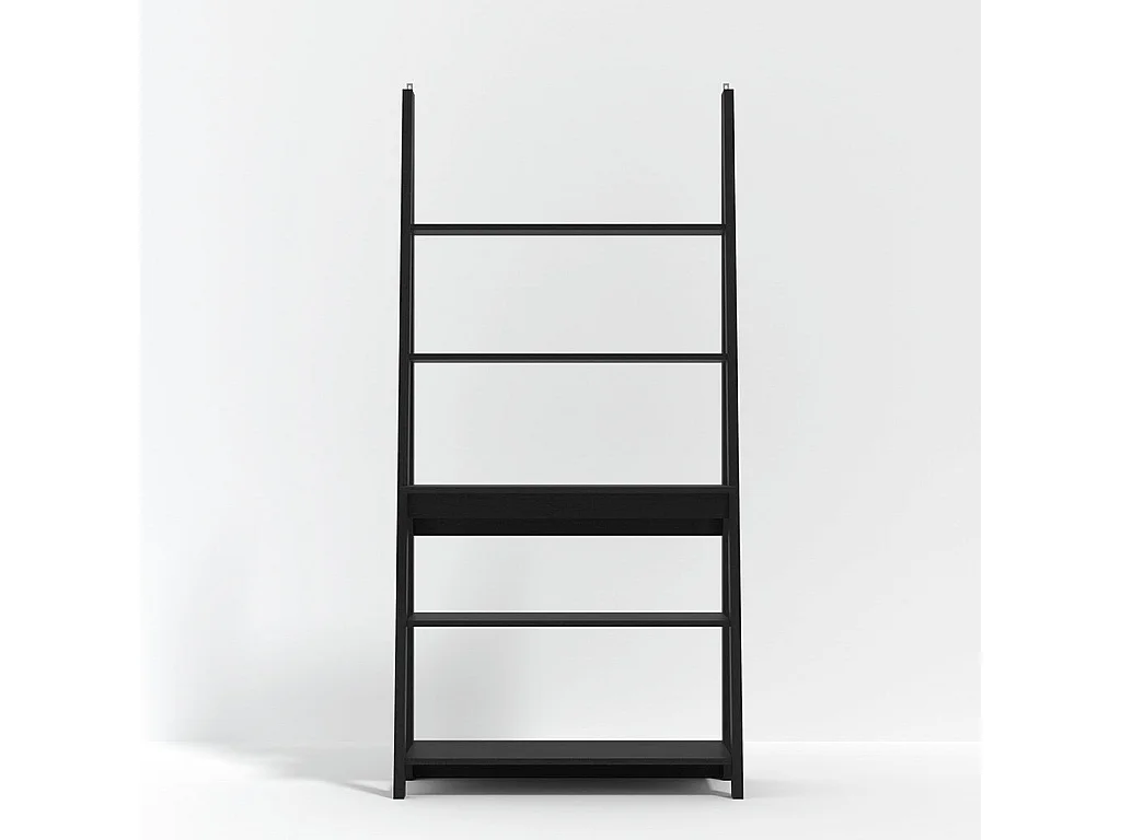 Athy Black Wooden Ladder Desk 3 Open Shelves Matt Black 84 x 50 x 175.4cm