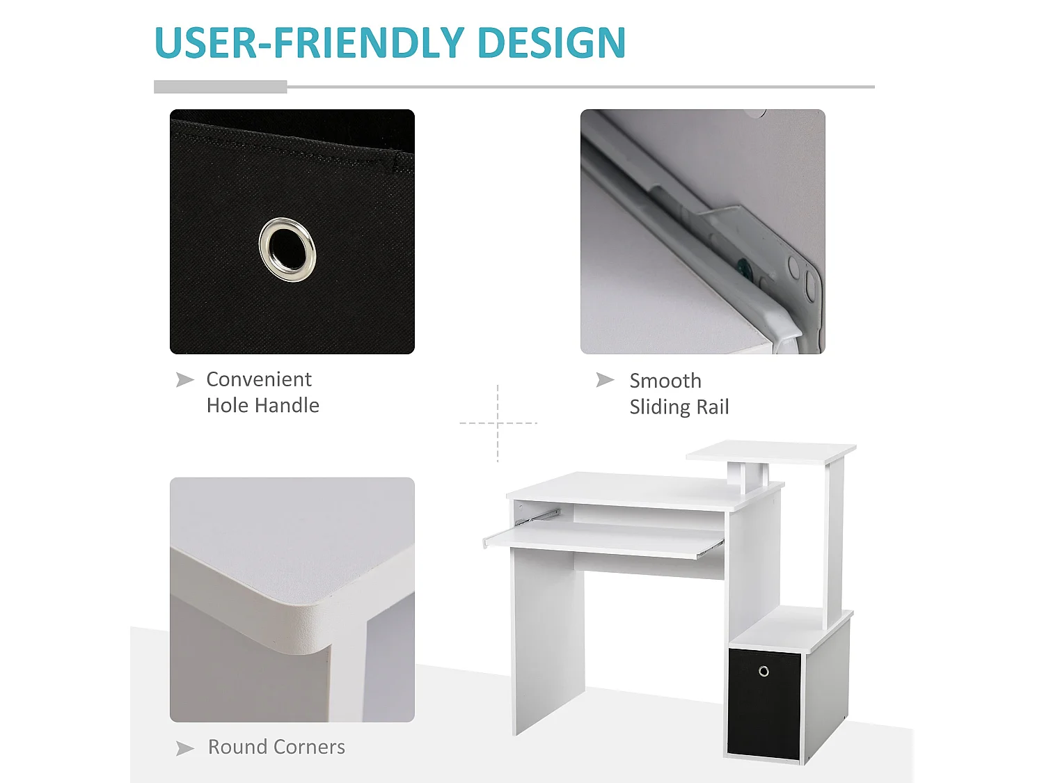 Tono 100cm White Home Office Desk Sliding Keyboard Tray Open Shelf Fabric Drawer