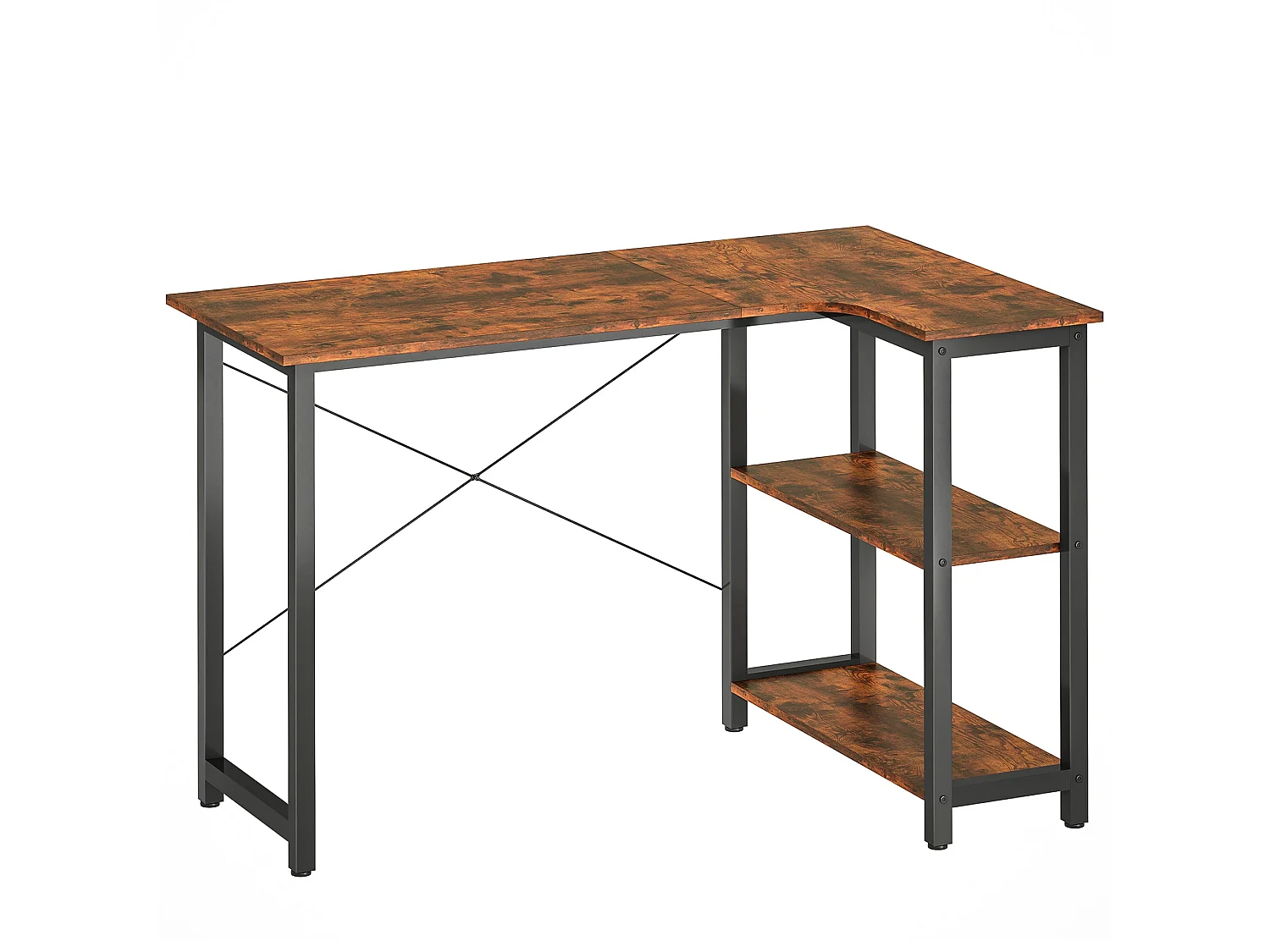 Morofi 120cm Rustic Brown L Shaped Desk with Integrated Bookshelf