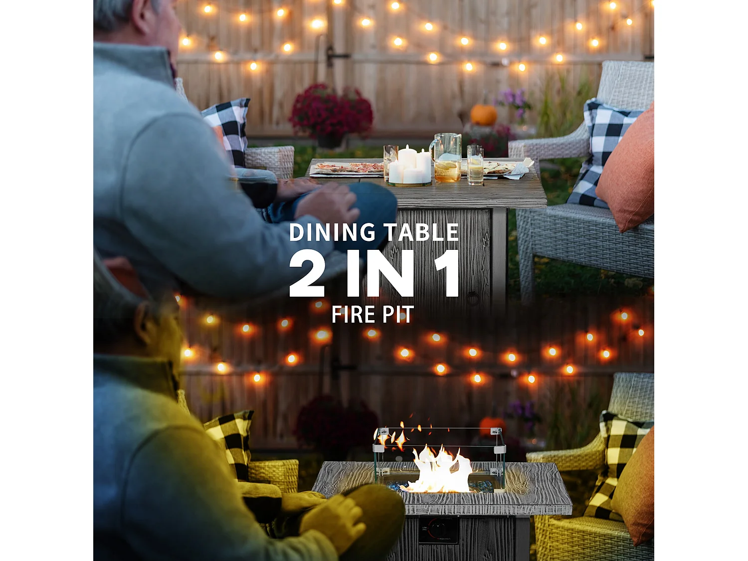 Vesoka Steel Grey Square Outdoor Gas Fire Pit Table with Glass Screen and Cover