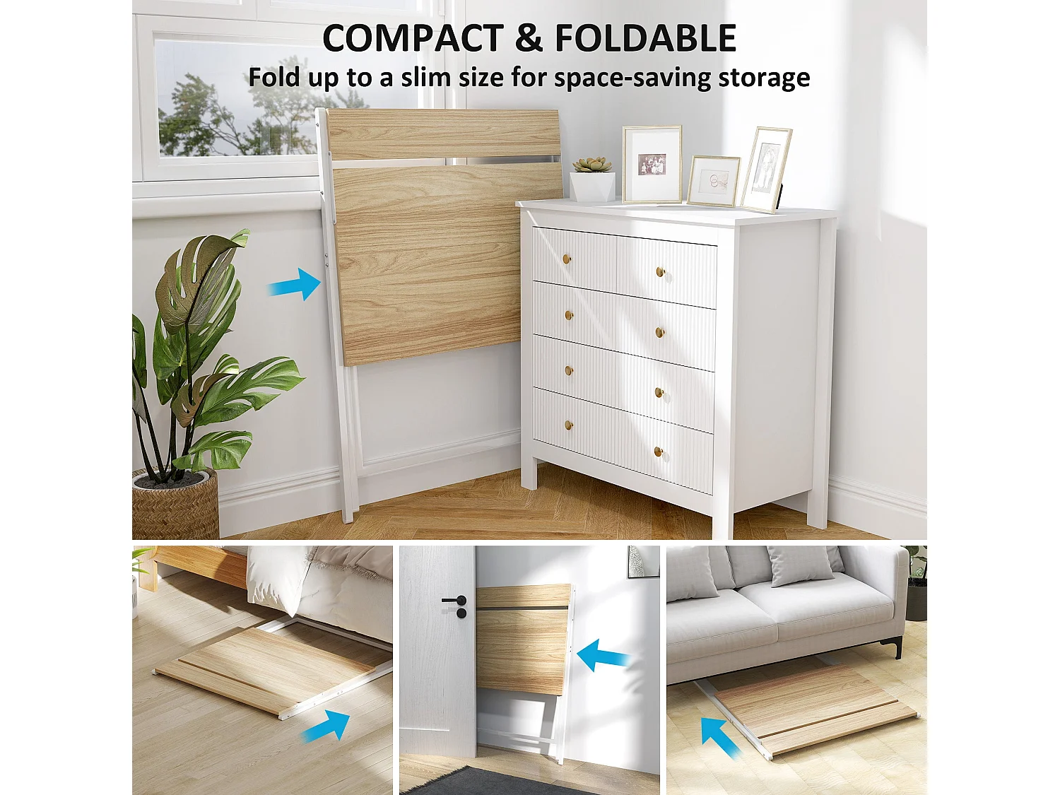 Mane 81.5cm Folding Desk Natural Wood Finish with Raised Monitor Shelf