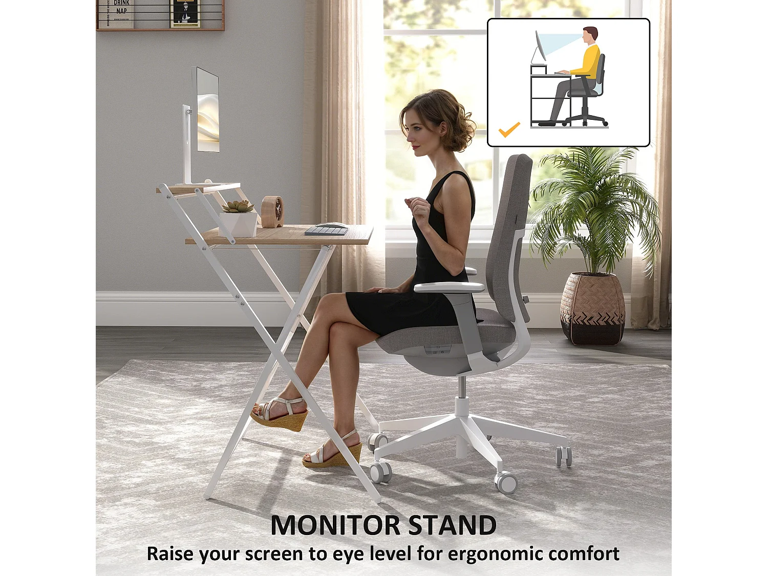 Mane 81.5cm Folding Desk Natural Wood Finish with Raised Monitor Shelf