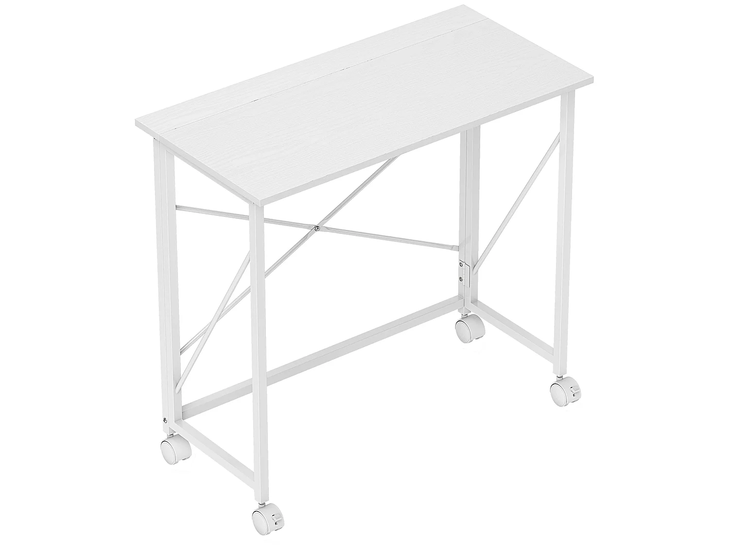 Romira 80cm Folding Desk White Lockable Wheels Lower Shelf