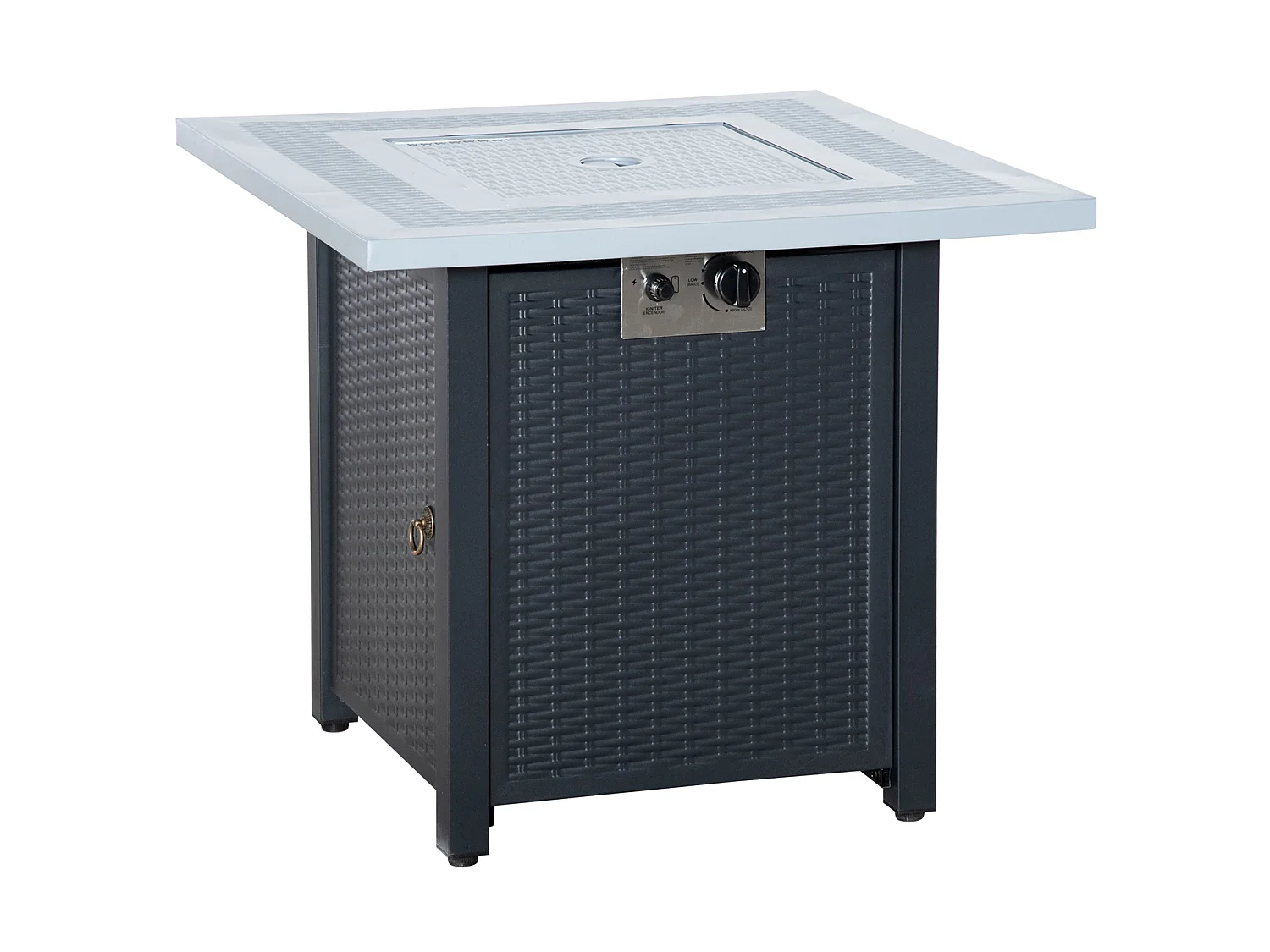 Elmosu Steel and Resin Black Grey Square Gas Fire Pit Table