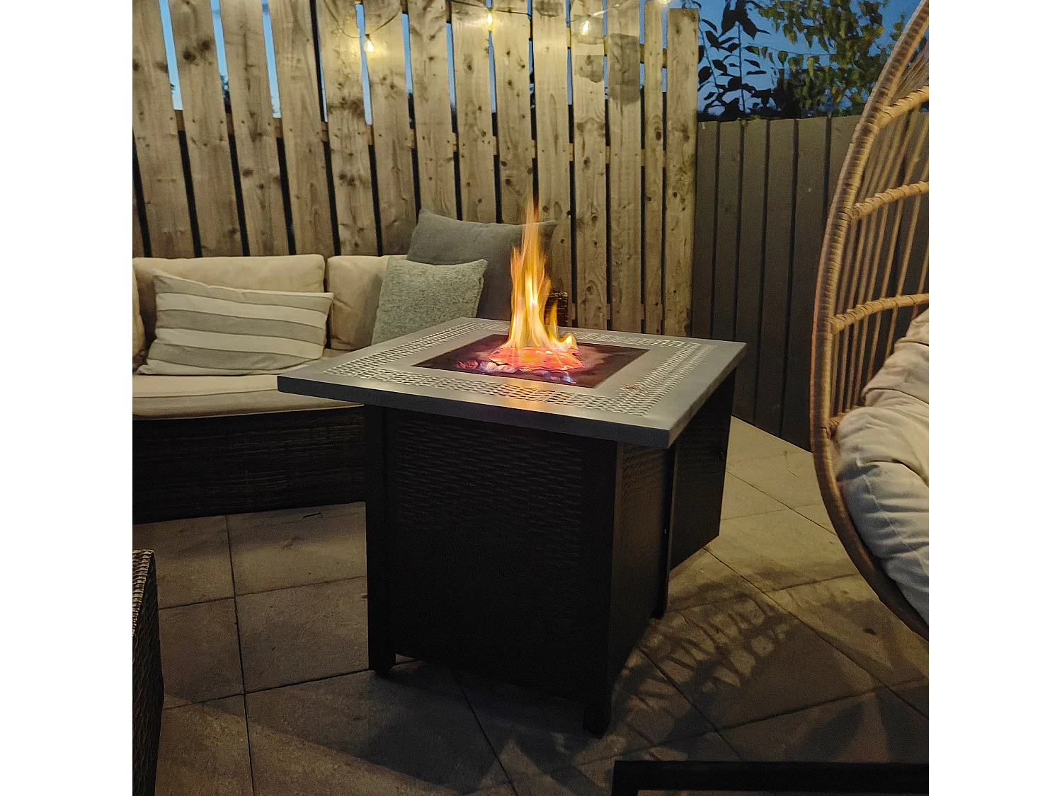 Elmosu Steel and Resin Black Grey Square Gas Fire Pit Table