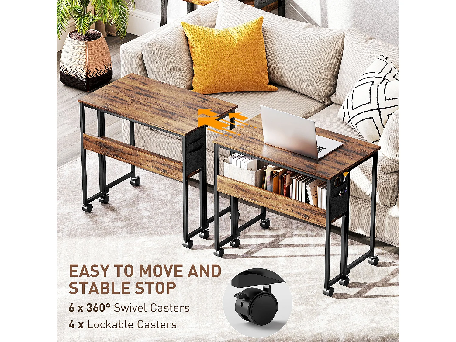 Saha 80cm Rustic Brown Drop Leaf Writing Desk Foldable with Storage