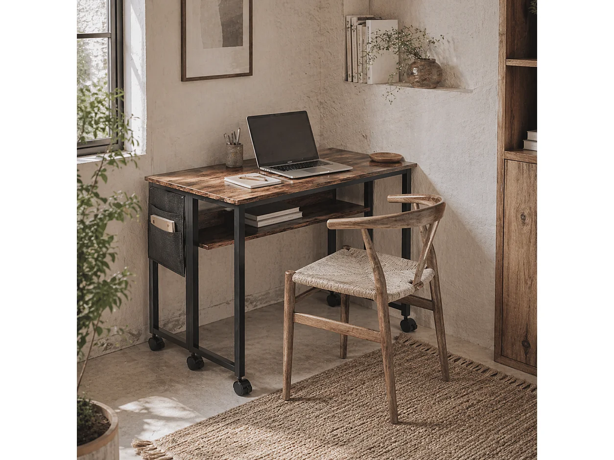Saha 80cm Rustic Brown Drop Leaf Writing Desk Foldable with Storage